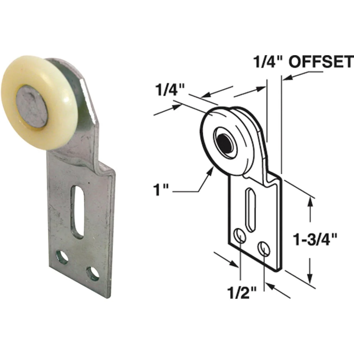 Official Prime-Line 1 4 In. Offset Adjustable 1 2 In. W. Single Wheel Bypass Door Roller 2-Count Recyclable
