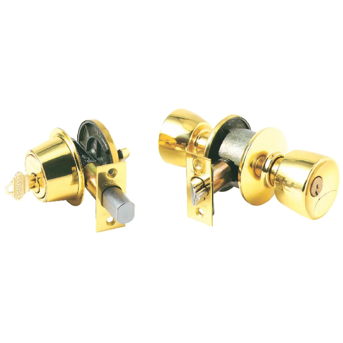 Original Schlage Bright Brass Deadbolt and Door Knob Combo Genuine