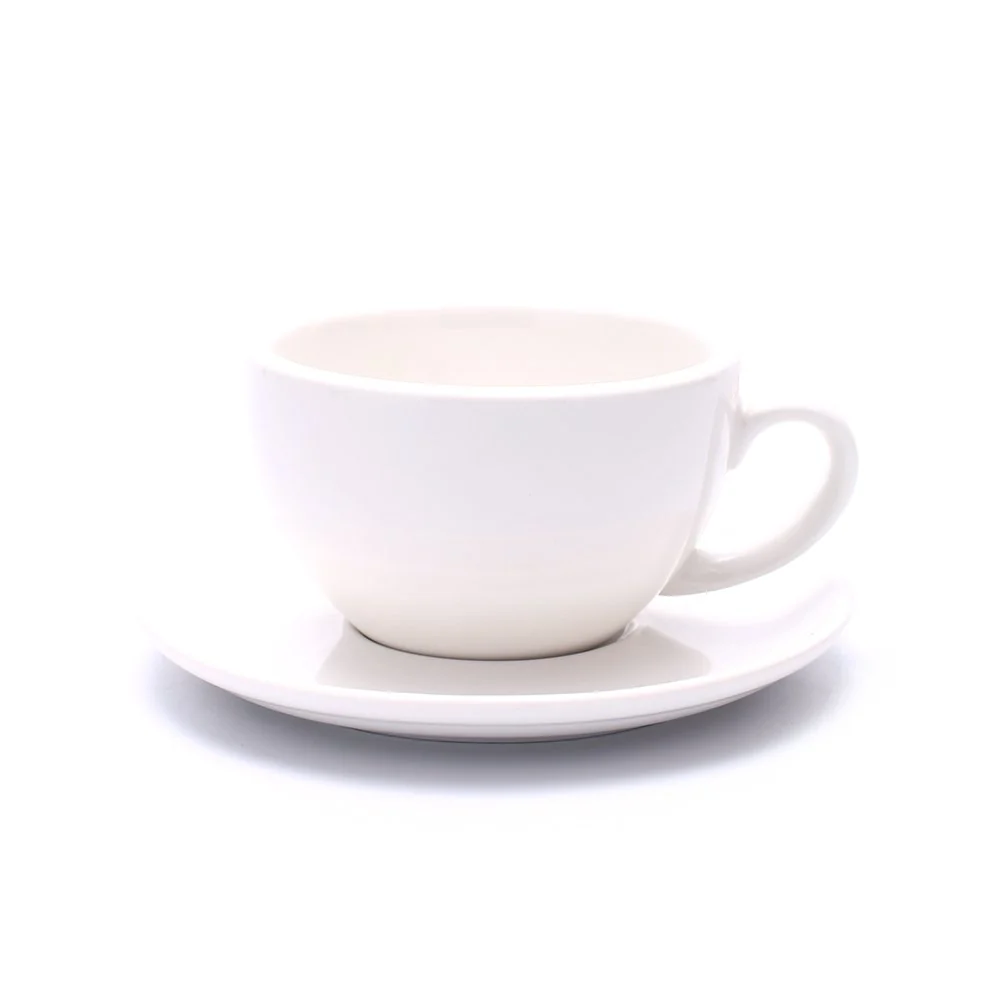 High-Performance Latte Art Ceramic Cup and Saucer Cappuccino Fine Porcelain Mate for Coffee Shop and Barista Glossy White 10.5 oz Top-Quality