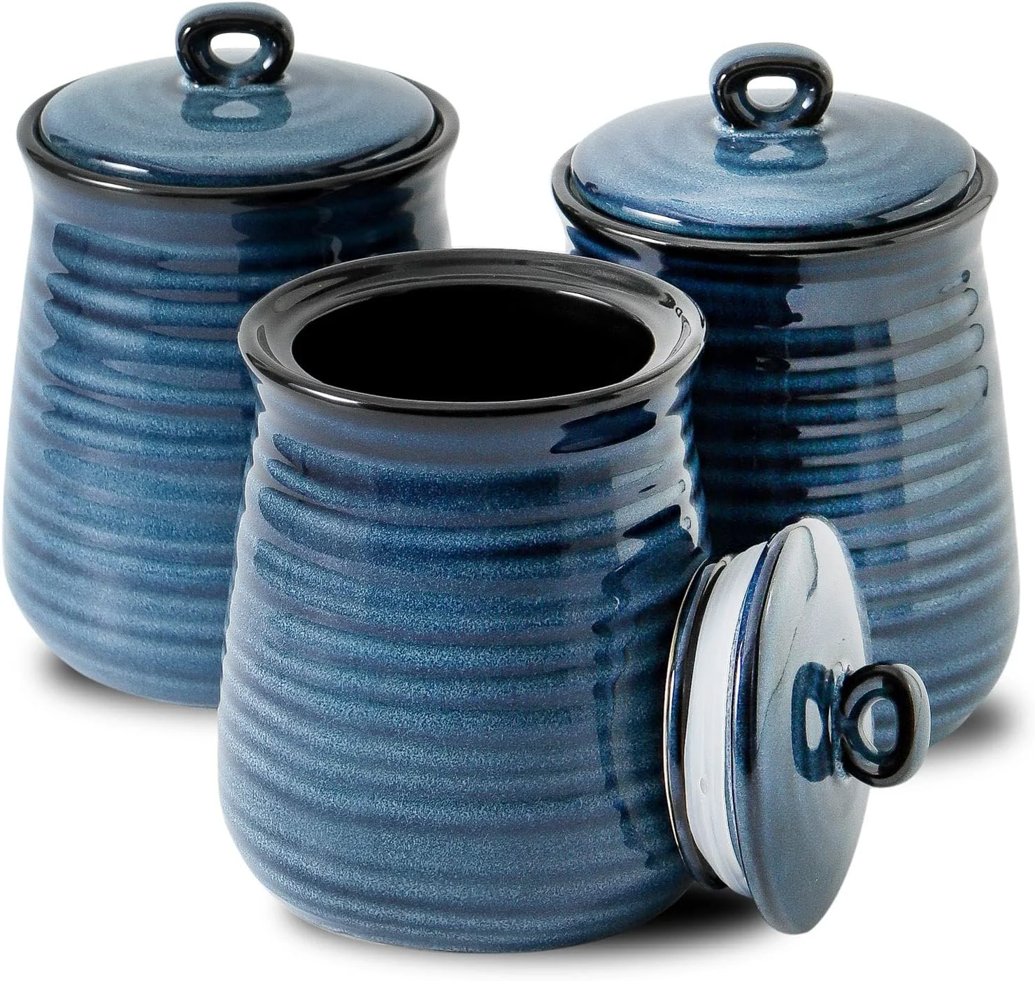 Reusable HASENSE Ceramic Food Storage Jars Set of 3 25 FL OZ Kitchen Canisters with Airtight Lids Coffee Tea and Sugar Containers Farmhouse Decor for Kitchen Blue Lightweight