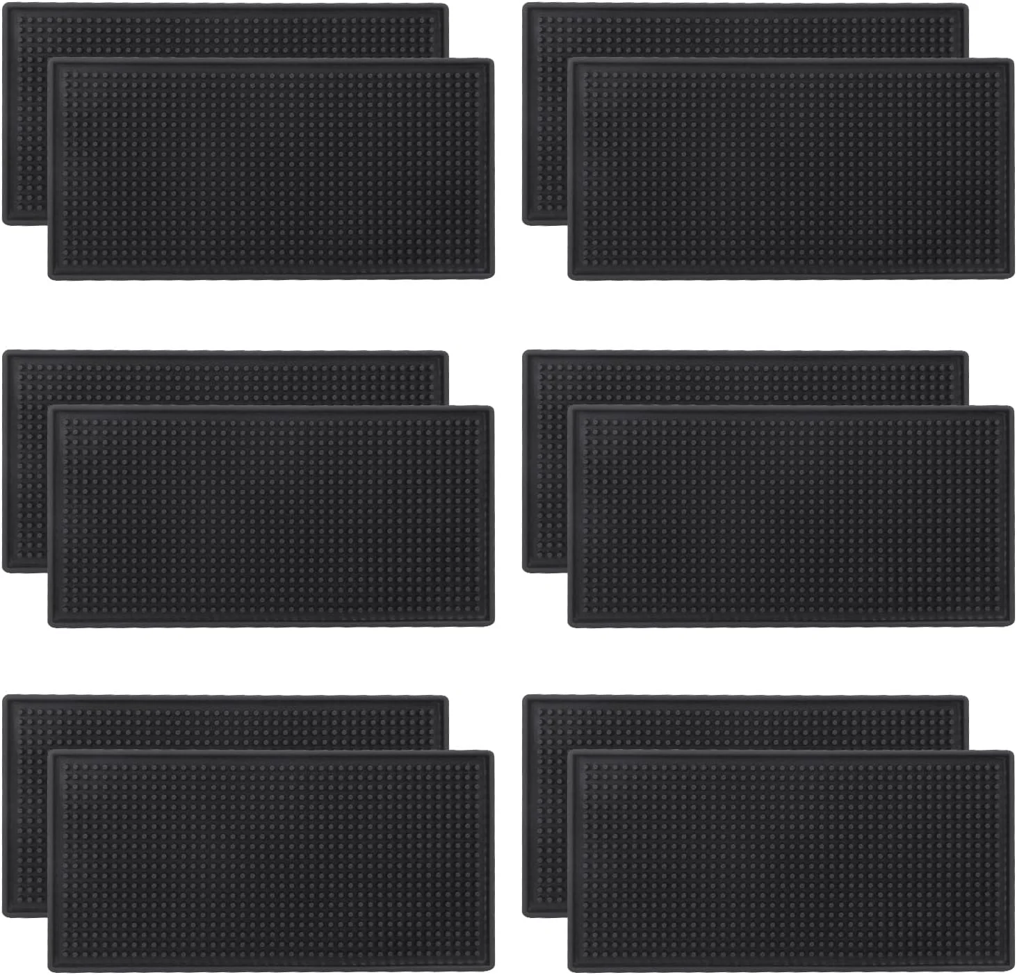 Functional 12 Pack Rubber Bar Mats 12 x 6 Black Bar Service Mat Spill Mat for Countertop Bartending Rubber Bar Mats High-End