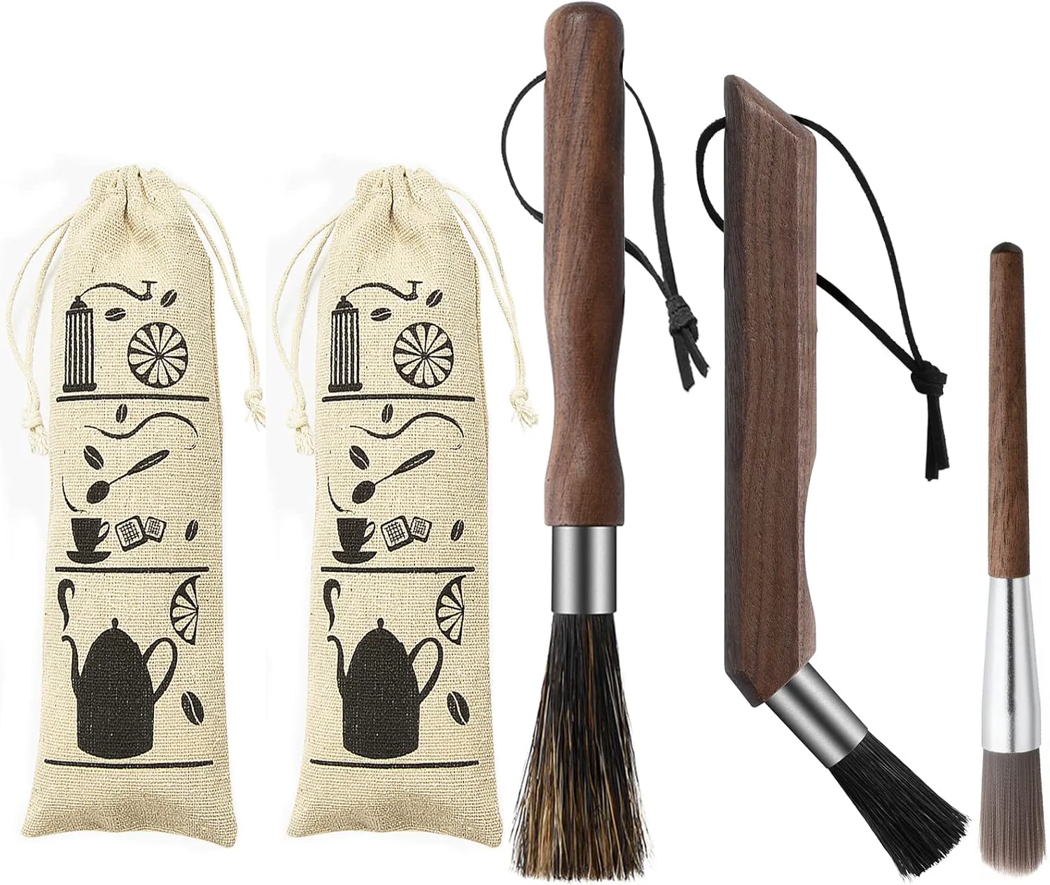 Long-Lasting 3pcs Coffee Grinder Cleaning Brush Espresso Machine Cleaning Tool Walnut Wood Handle Natural Bristles Coffee Machine Clean Tool Recyclable