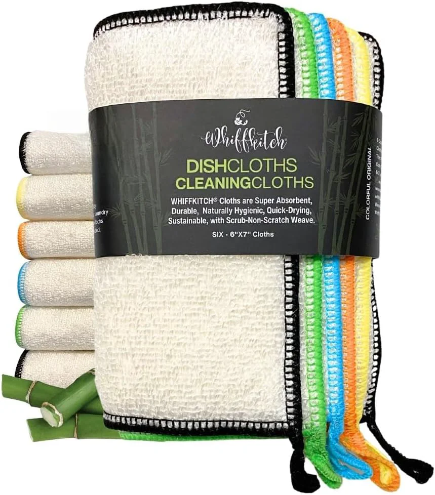 Fine Dishcloths Kitchen Dishrag Cleaning Scrub Reusable 6pk 6x7in Bamboo-Rayon Absorbent Scrub-Non-Scratch Washable Durable Fast-Drying Multi-Surface Hand-Sized Household Cleaning High-Performance