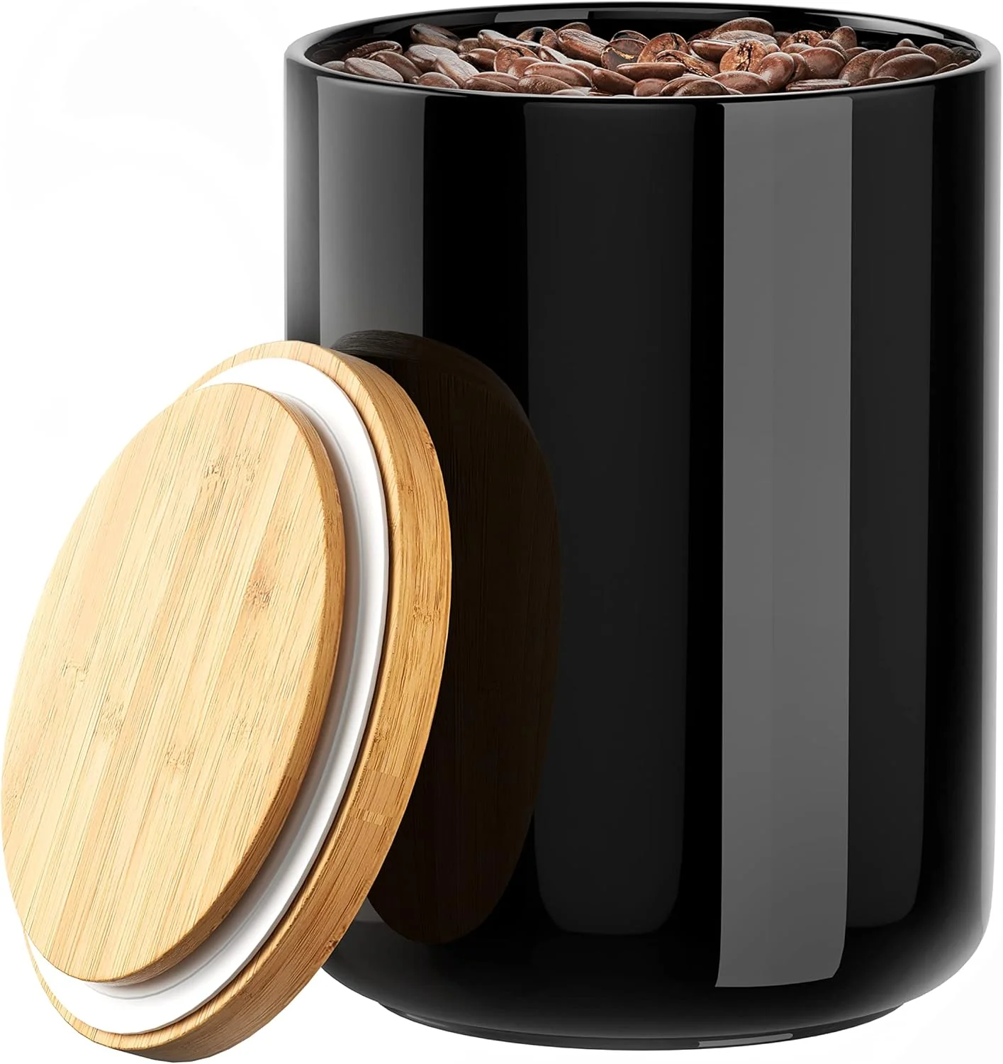 Official Alyc White Ceramic 1050mL 4 cup Food Storage Canister with Airtight Bamboo Lid and Silicone Seal Container for Counter Exceptional