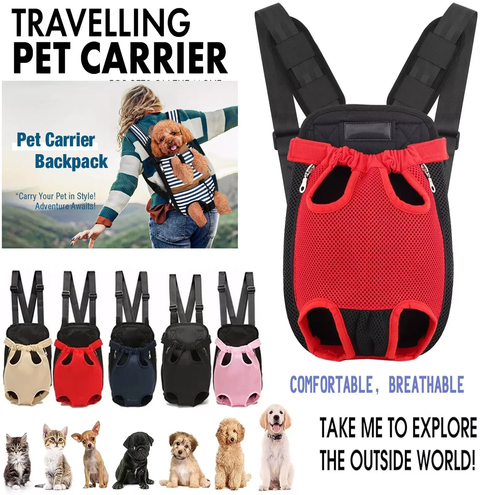 Functional Premium Legs Out Pet Carrier Backpack For Dogs And Cats Traditional