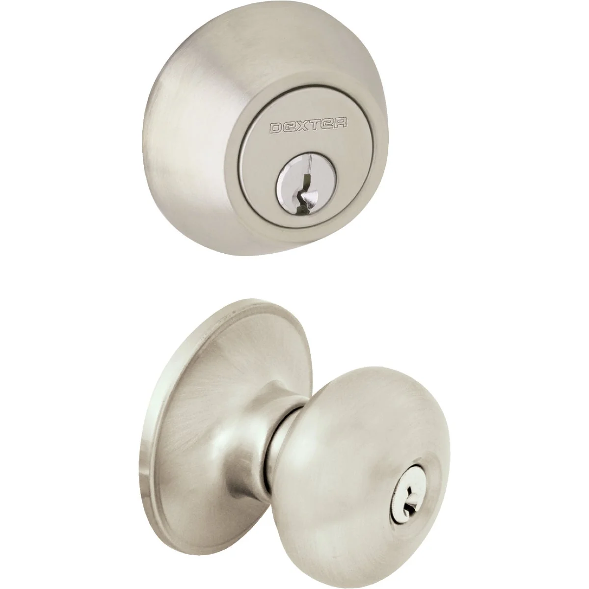 Easy-to-Use Dexter Satin Nickel Deadbolt and Door Knob Combo Quality