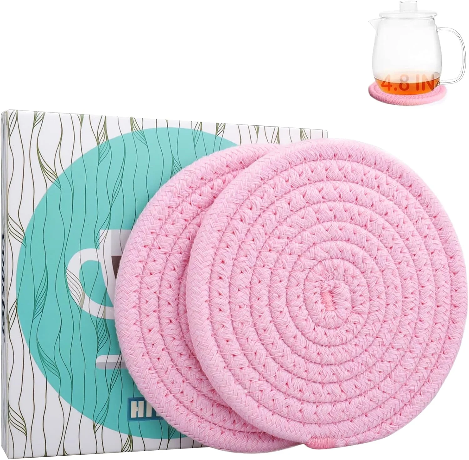 Smart 4.8 Sakura Pink Cotton Coasters for Drinks Set of 2 – Soft Absorbent Fabric Drink Pads for Coffee Cups Boho Pastel Mug Mats for Desk Nightstand Modern