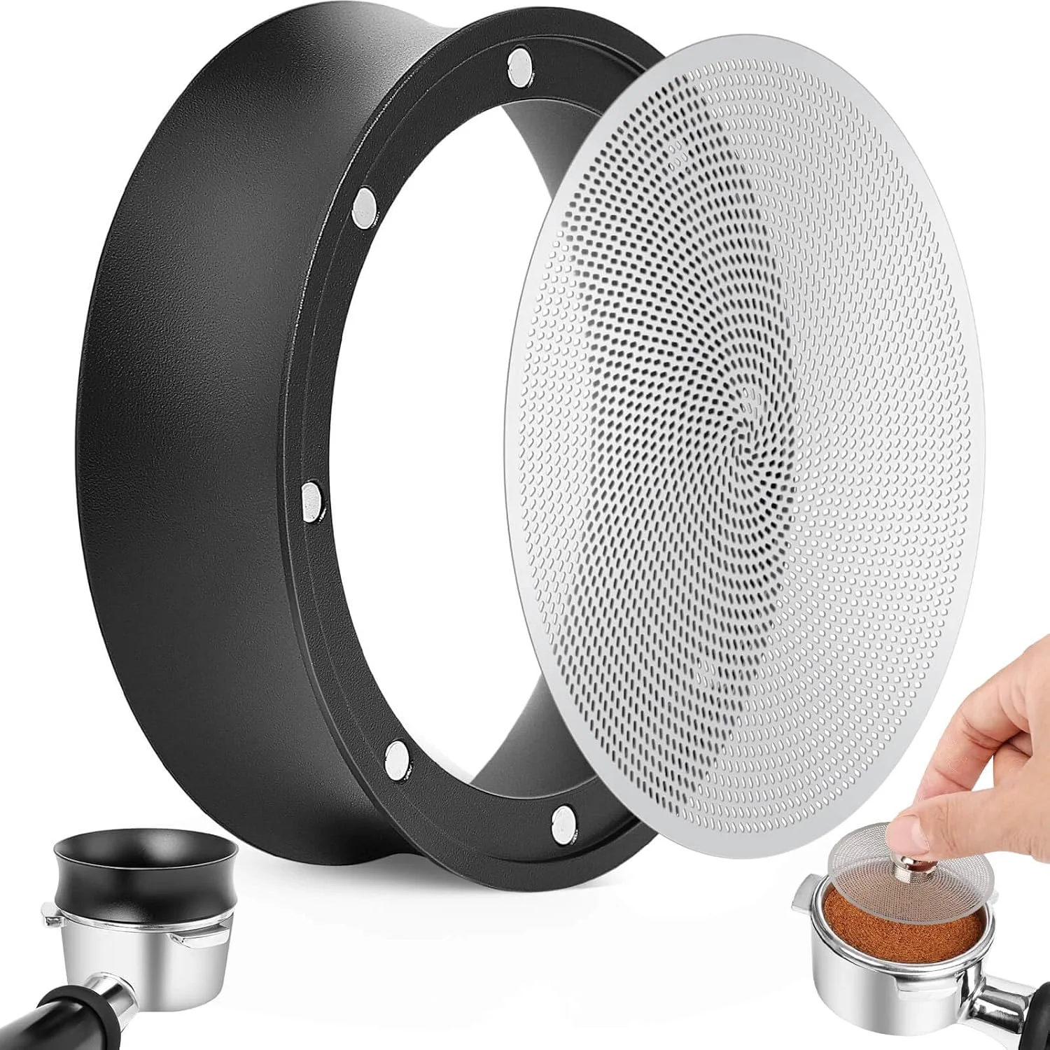 High-Grade 51mm Magnetic Dosing Funnel and Puck Screen Set – Espresso Coffee Dosing Ring 19mm Anodized Aluminum with 8 Neodymium Magnets Compatible with 51mm Convenient