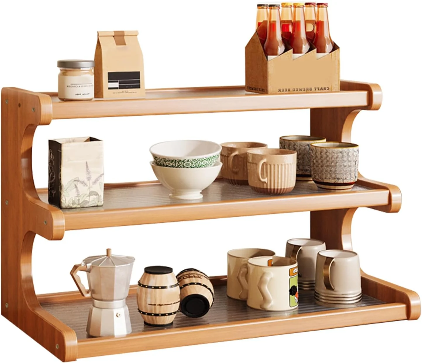 Recyclable 3-Tier Wooden Mug Holder Countertop Coffee Cup Holder Mug Display Coffee Mug Organizer Mug Rack for Coffee Station Organizer Mug Shelf for Cabinet Luxury