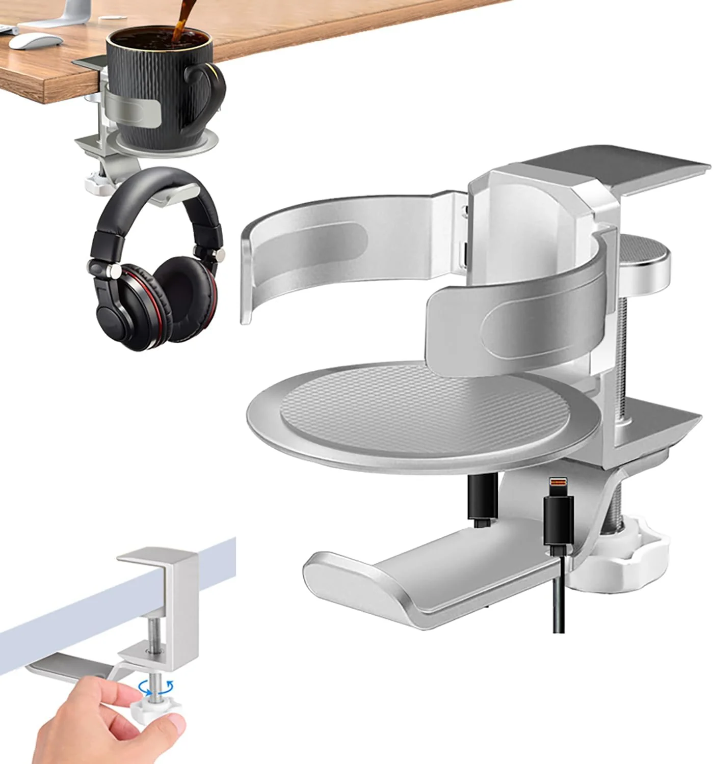 World-Class 3 in 1 Gaming Cup Holder Multifunctional Desk Mounted Cup and Headphone Holder Adjustable Clamp Mount 15KG Load Capacity High-Performance