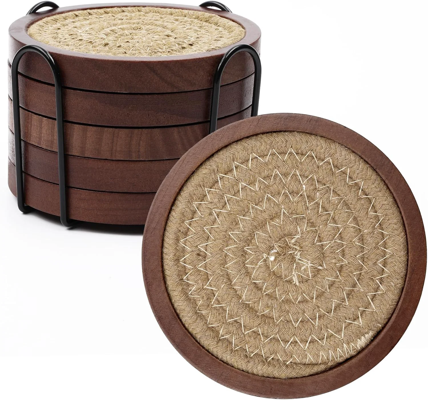 Environmentally Friendly Mckanti 5 Pack Wooden Coasters with Holder for Coffee Table Decor Absorbent for Kinds of Cups 4.3 Inches Modern