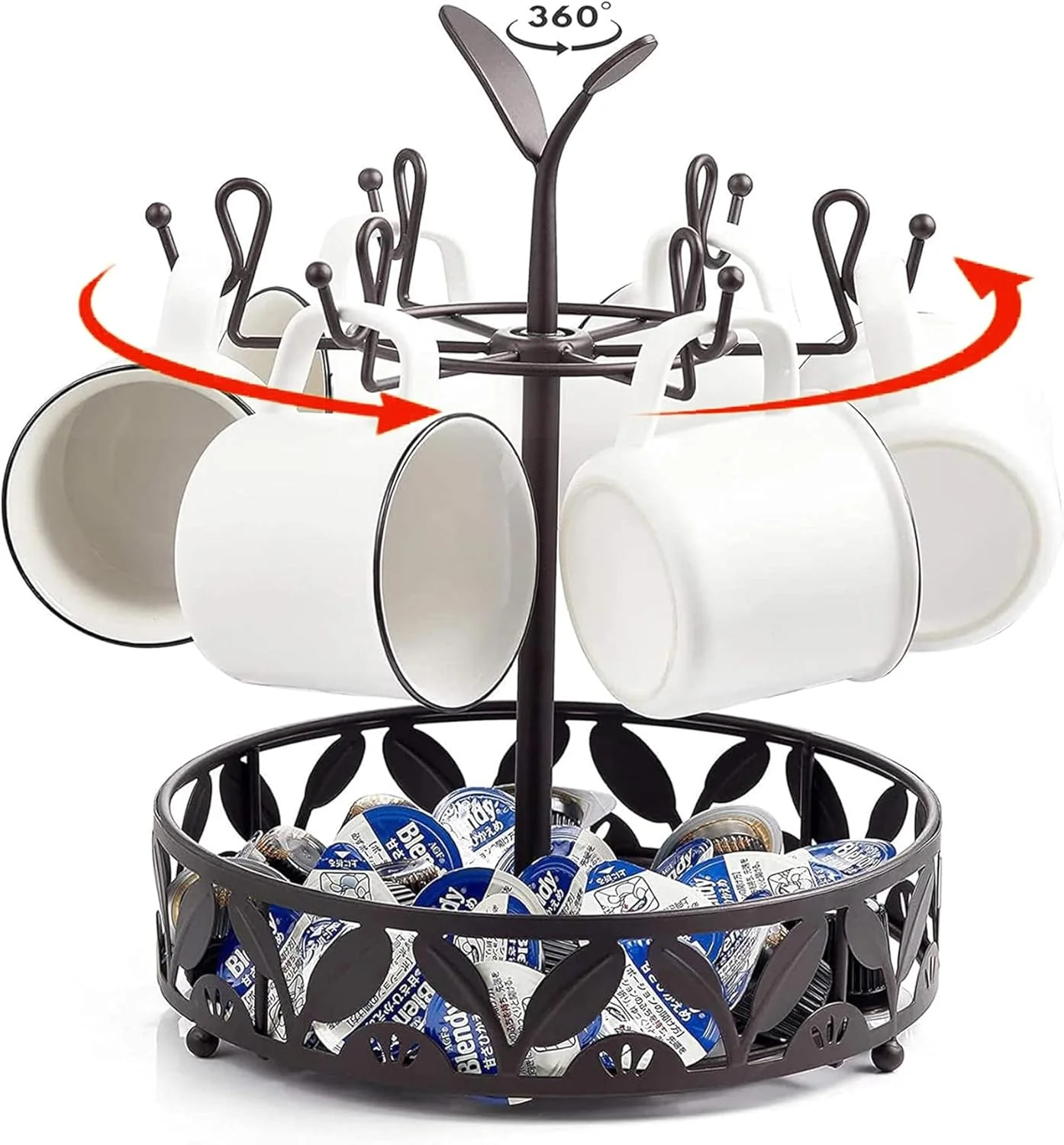 Premium Material Allcener Mug Tree Countertop Rotatable Mug Holder Stand with 6 Hooks for Coffee Bar Counter Cabinets and Kitchen Organizer Selected