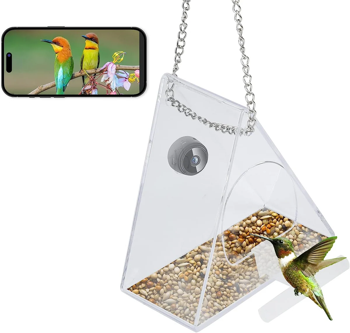 Verified Customized smart acrylic hanging bird feeder with camera night version camera suitable for outdoor bird feeder triangular Clean