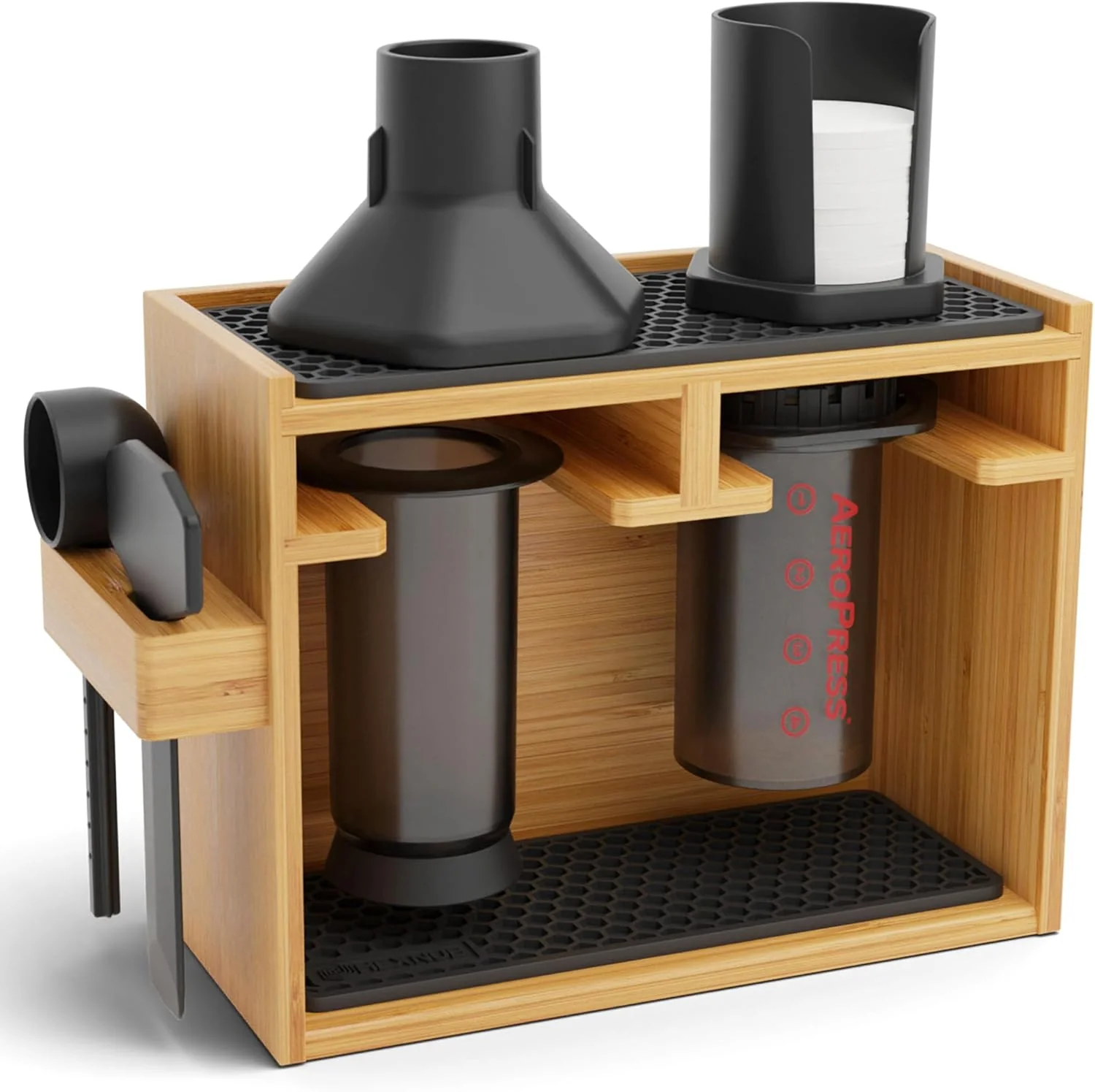 Lightweight Hexnub – Bamboo Organizer for AeroPress Coffee Caddy Station Holds AeroPress Coffee Maker Accessories Filters Cups Crafted