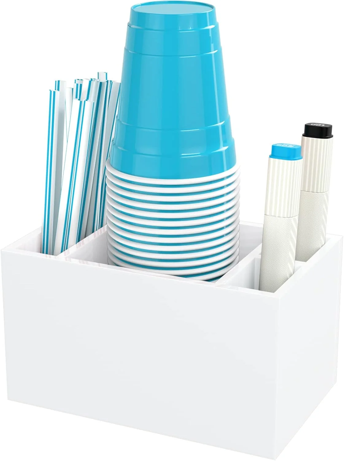 Sustainable Cup Holder with Marker Slot Party Cup Dispenser Acrylic Cup Organizer Mark Your Cup and Drink Up Caddy Modern Bar Counter Decor White High-Grade