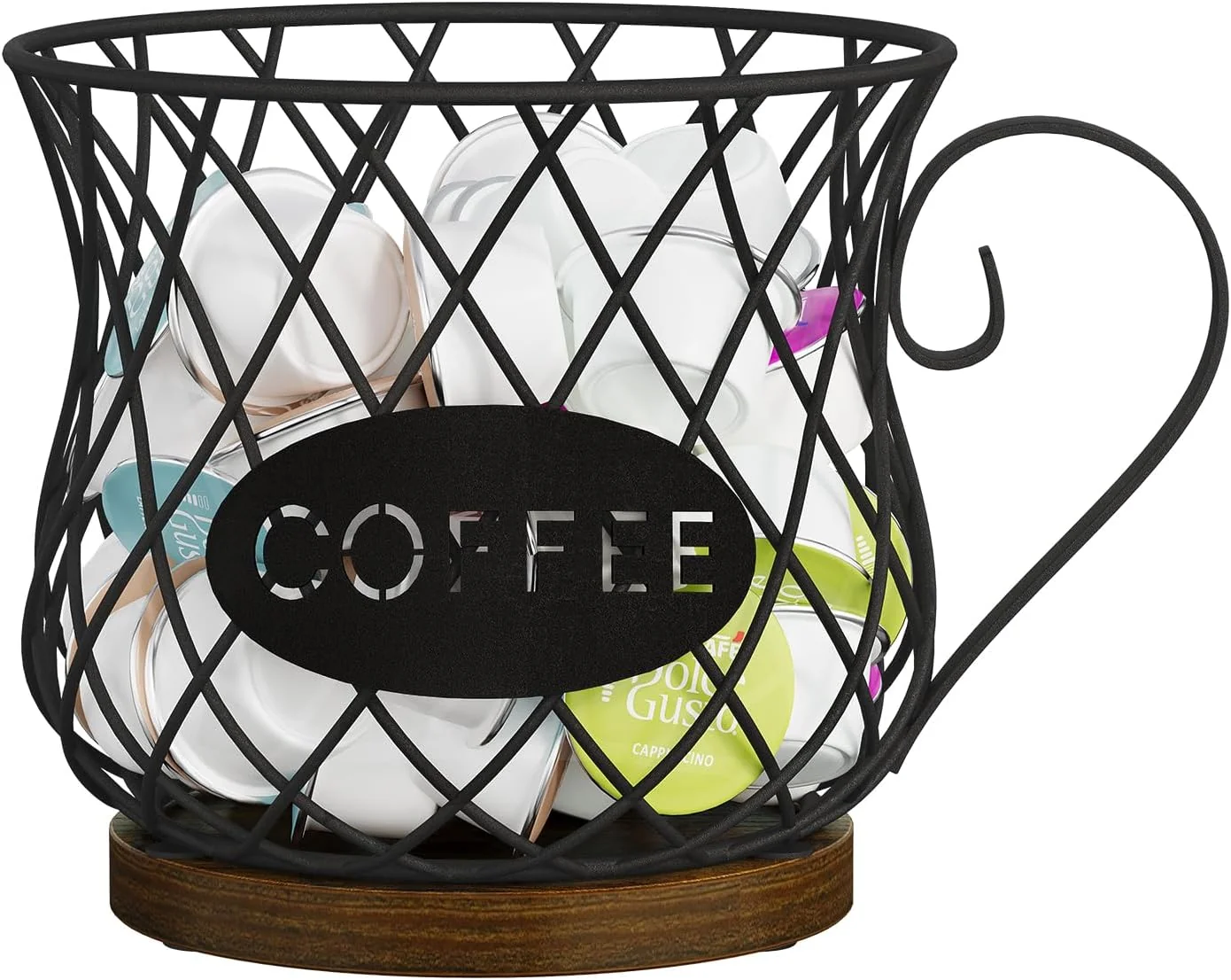 Casual Yinmit K Cup Holder Organizer Rustic Coffee Pod Holder Organizer 35 Kcup Holder for Counter with Handle，Large Capacity Black Wire Coffee Capsule High-Performance