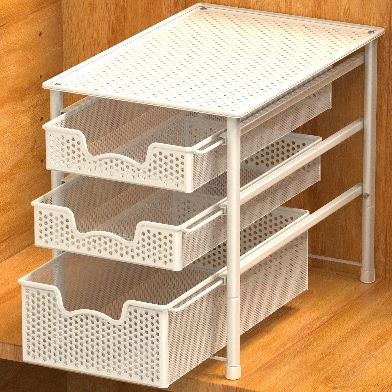 Excellent Simple Houseware 3 Tier White Alloy Steel Sliding Basket Organizer Drawer Cabinet Convenient