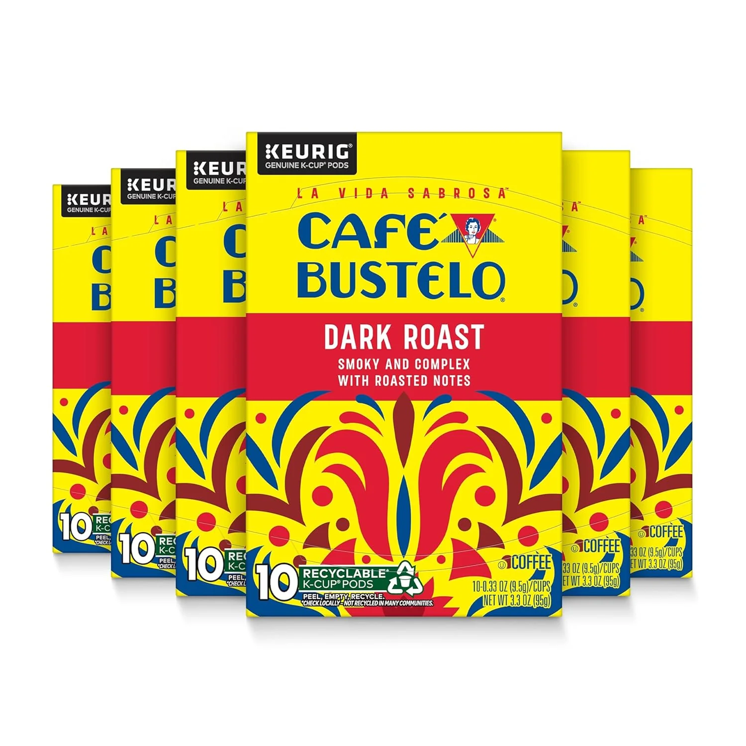 Trendy Café Bustelo Dark Roast Coffee 10 Ct. K-Cup pods Pack of 6 Top-Quality