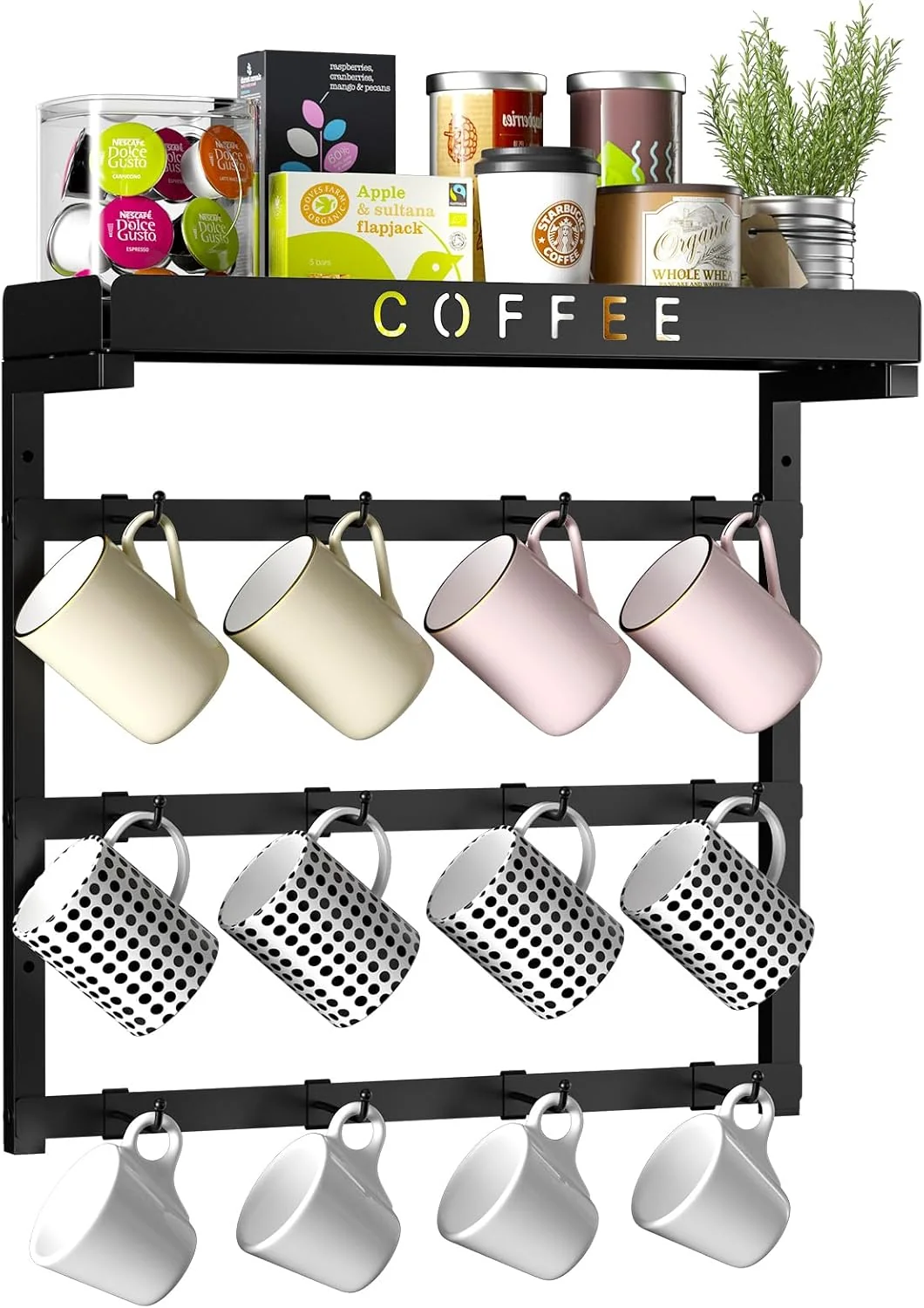 Healthy Rchyfeed Coffee Mug Holder Wall Mounted Mug Rack Organizer for Home Kitchen Display and Collection High-Performance