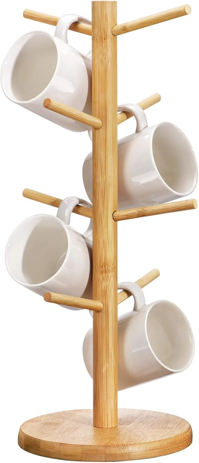 Exceptional Lorbro Coffee Mug Tree with 8 Hooks Mug Tree Stand Wood Coffee Cup Holder Countertop Mug Tree Mug Stand Kitchen Organizer High-Performance