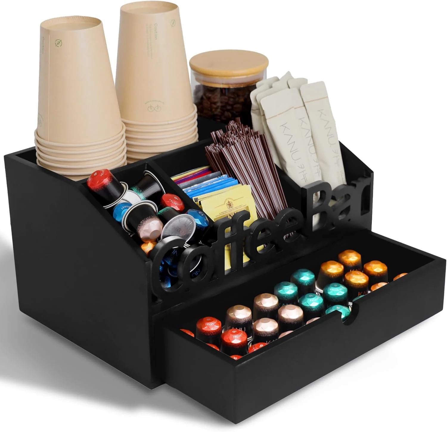 Long-Lasting Coffee Bar Organizer for Countertop – Wooden Coffee Organizer Station Coffee Station Organizer for Home Office K Cup Stand for Counter Stylish