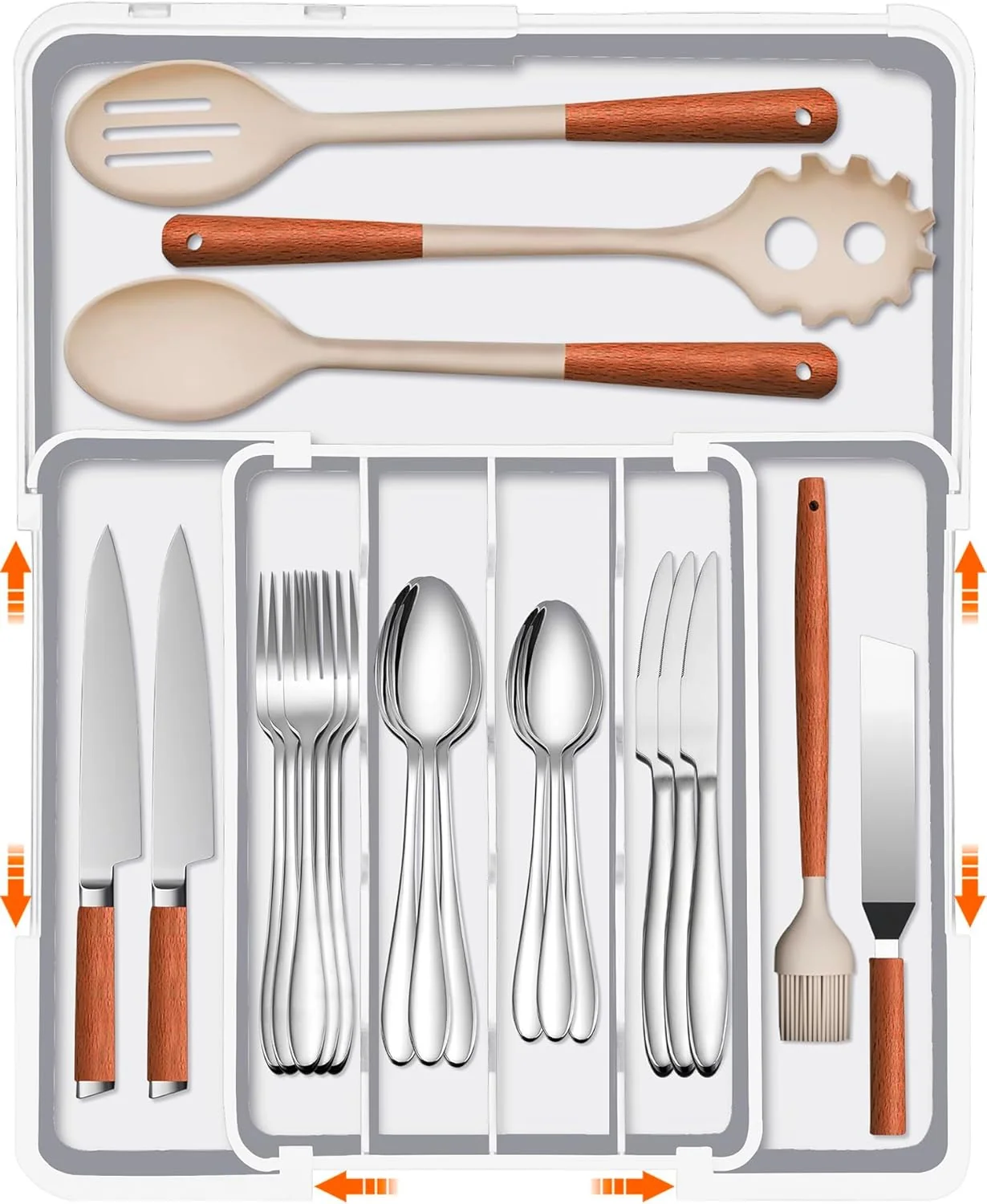 Premium Silverware Organizer – Expandable Kitchen Drawer Organizer BPA- Food-Safe Utensil Drawer Organizer with 7 Compartments Elite