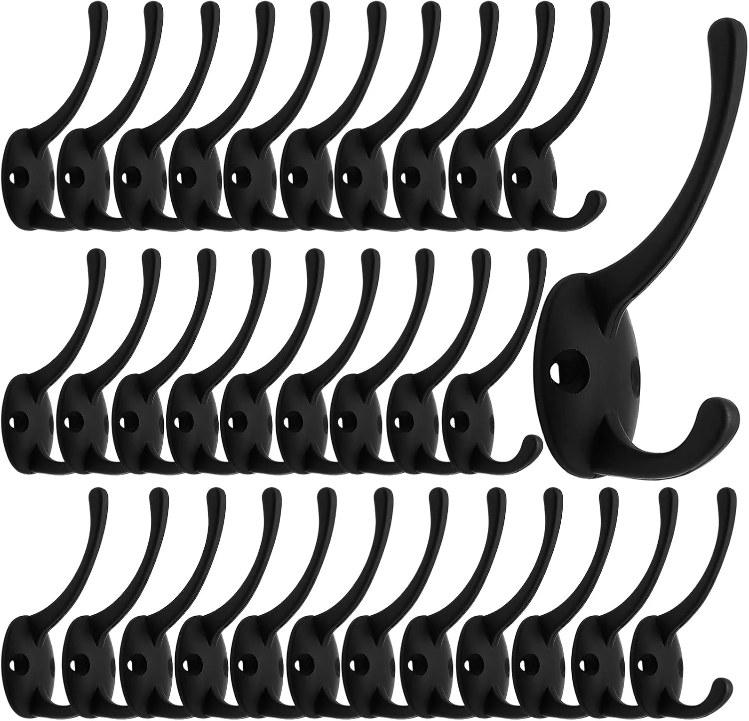Flexible IBosins 32 Pack Black Coat Hooks Wall Mounted with 64 Screws Retro Double Hooks Utility Black Hooks for Coat Scarf Bag Towel Key Cap Cup Hat Superior