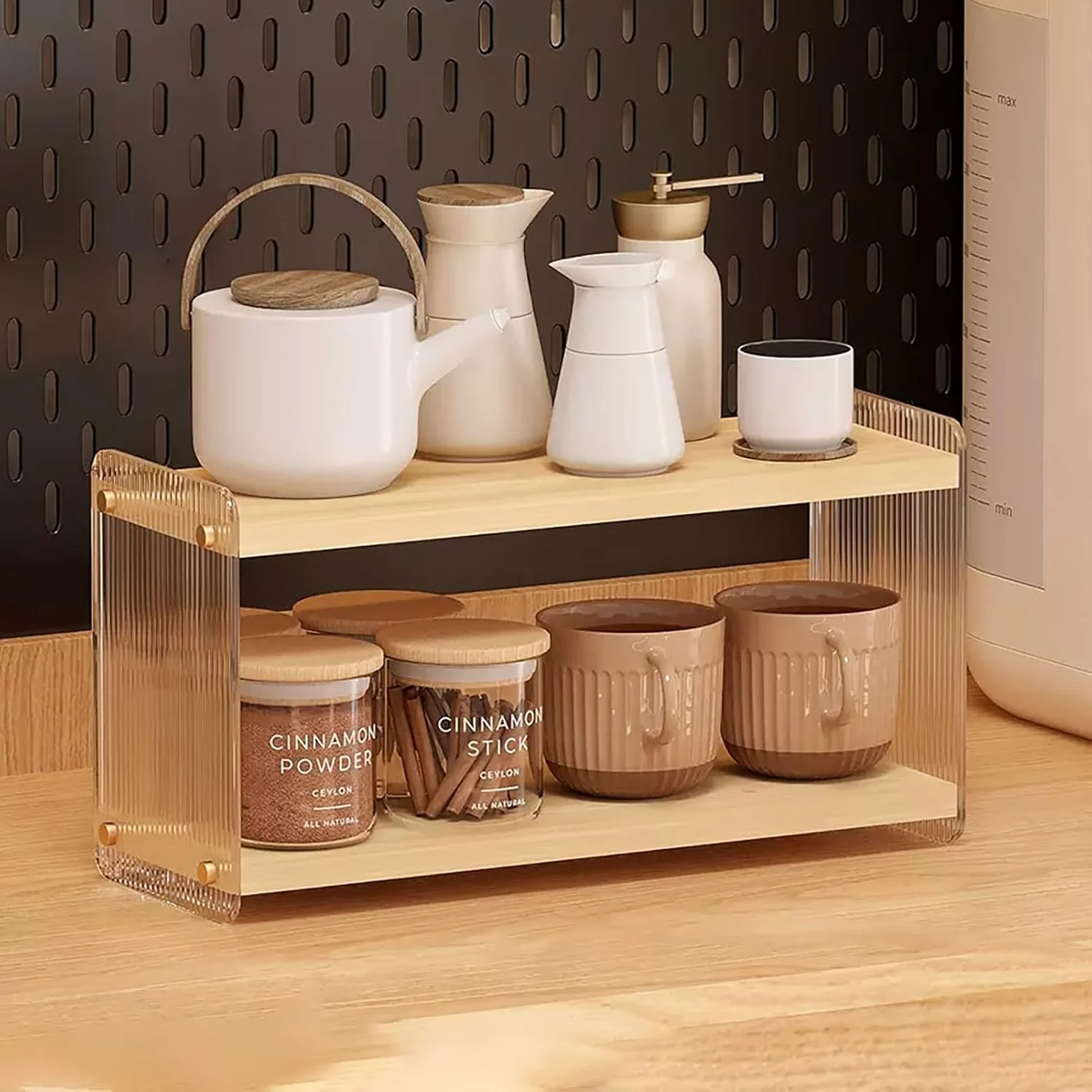 Long-Lasting LiTY Coffee Station Organizer 2 Tier Acrylic Home Storage Mugs Hooks for Kitchen Countertops Coffee Bars for Placing Mugs Coffee Beans Syrup Dependable