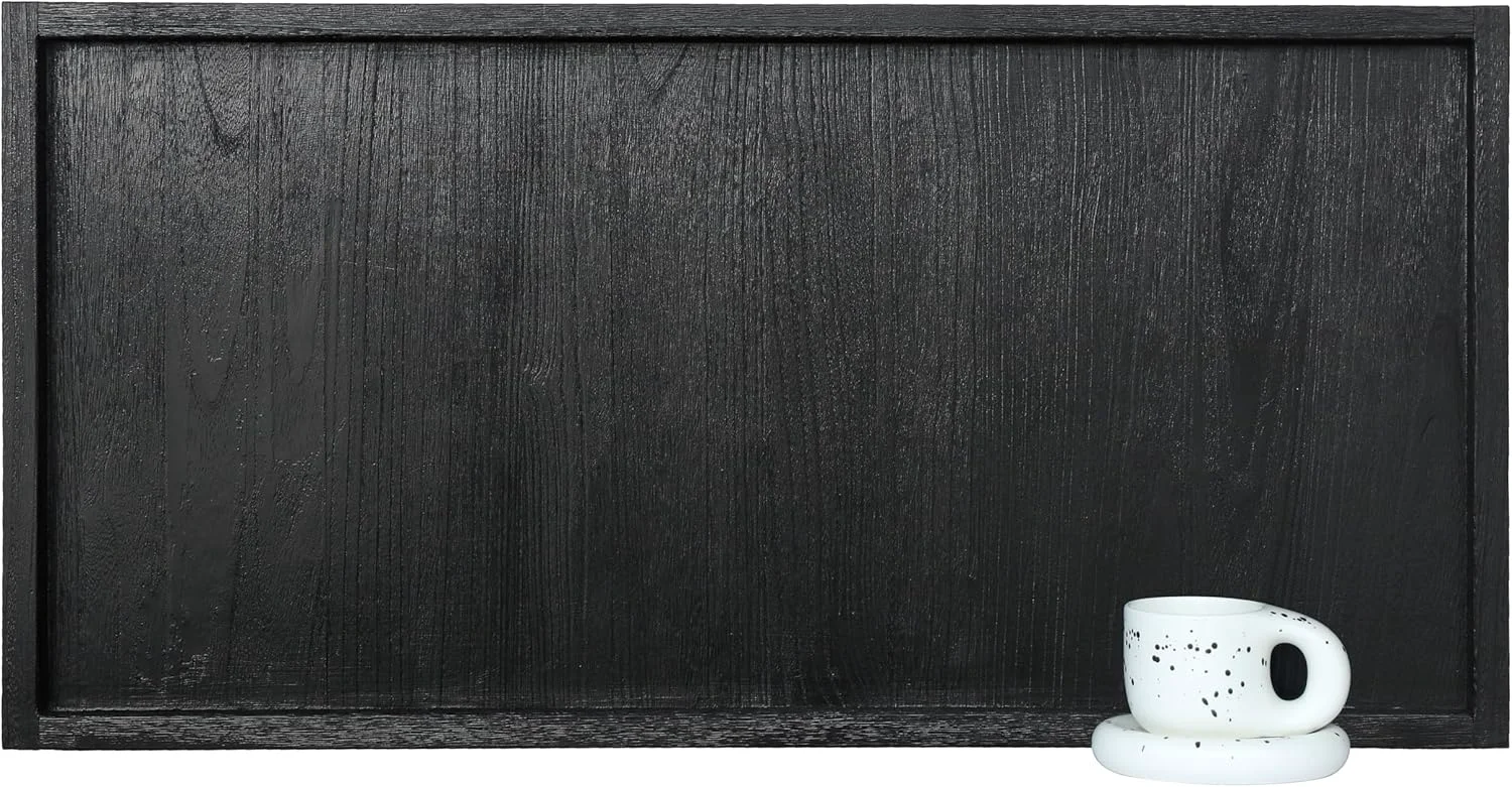 High-Quality 40 x20 Extra Large Long Rectangle Ottoman Table Tray – Black Rustic Wooden Serving Tray for Farmhouse Decorative Oversized Coffee Table Trays Living Minimalist