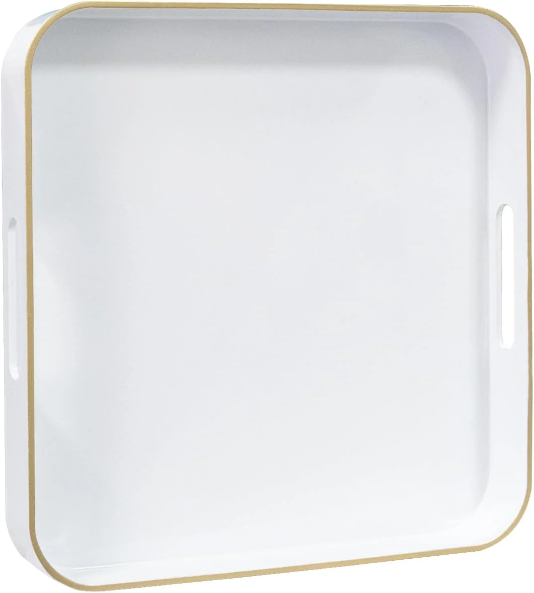 Fine Maoname 13 White Decorative Tray Serving Tray with Metal Handles Square Plastic Trays for Ottoman Modern Coffee Table Trays for Living Room Next-Generation