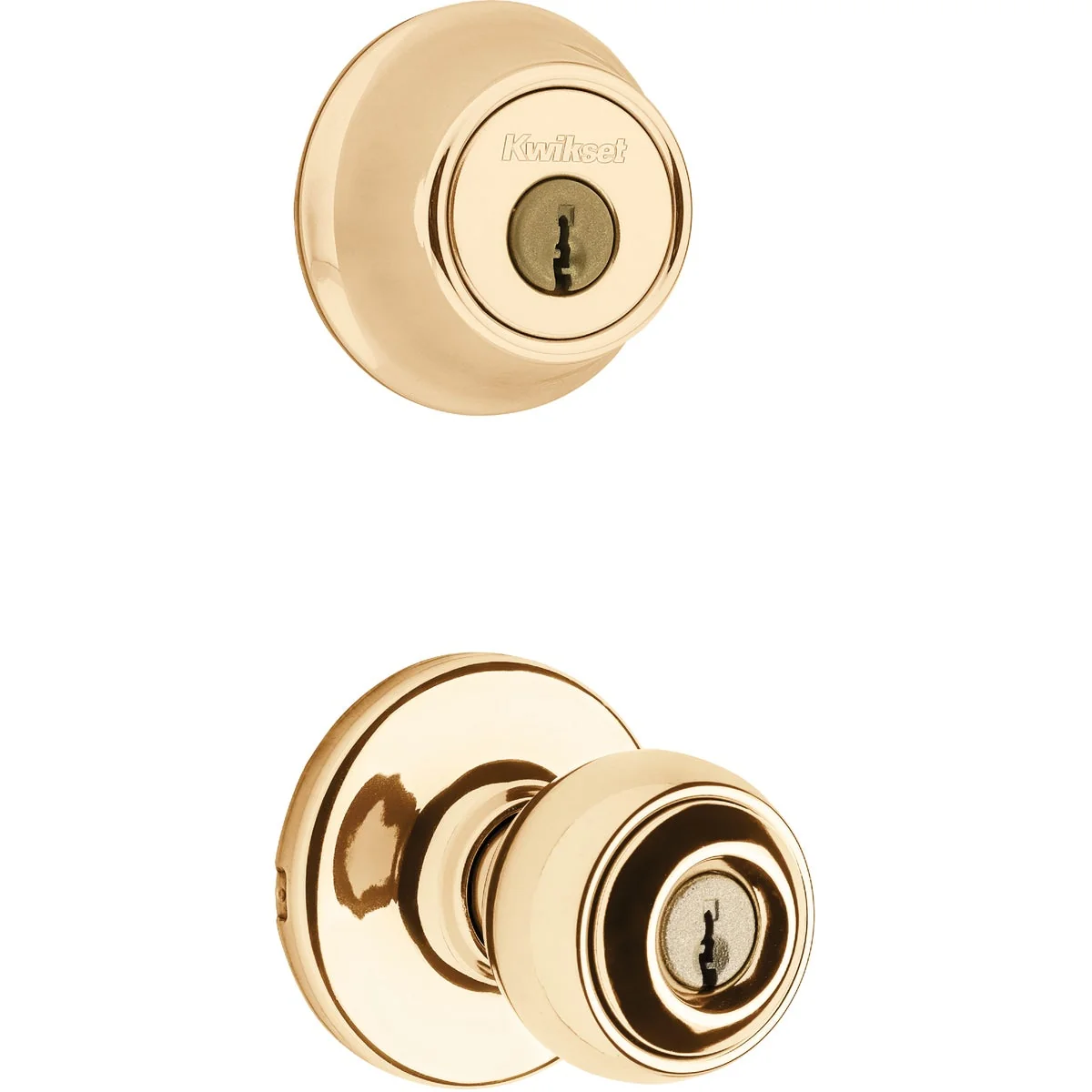 Lightweight Kwikset Polo Polished Brass Deadbolt and Door Knob Combo Original Design