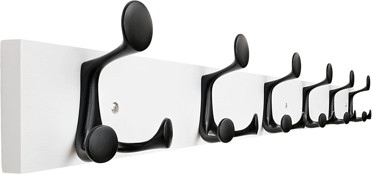First-Class Skoloo 39-Inch White Wood Coat Rack Wall Mount with 6 Triple Hooks – I for Family Entrances Classrooms and Pet Supplies Storage Soft