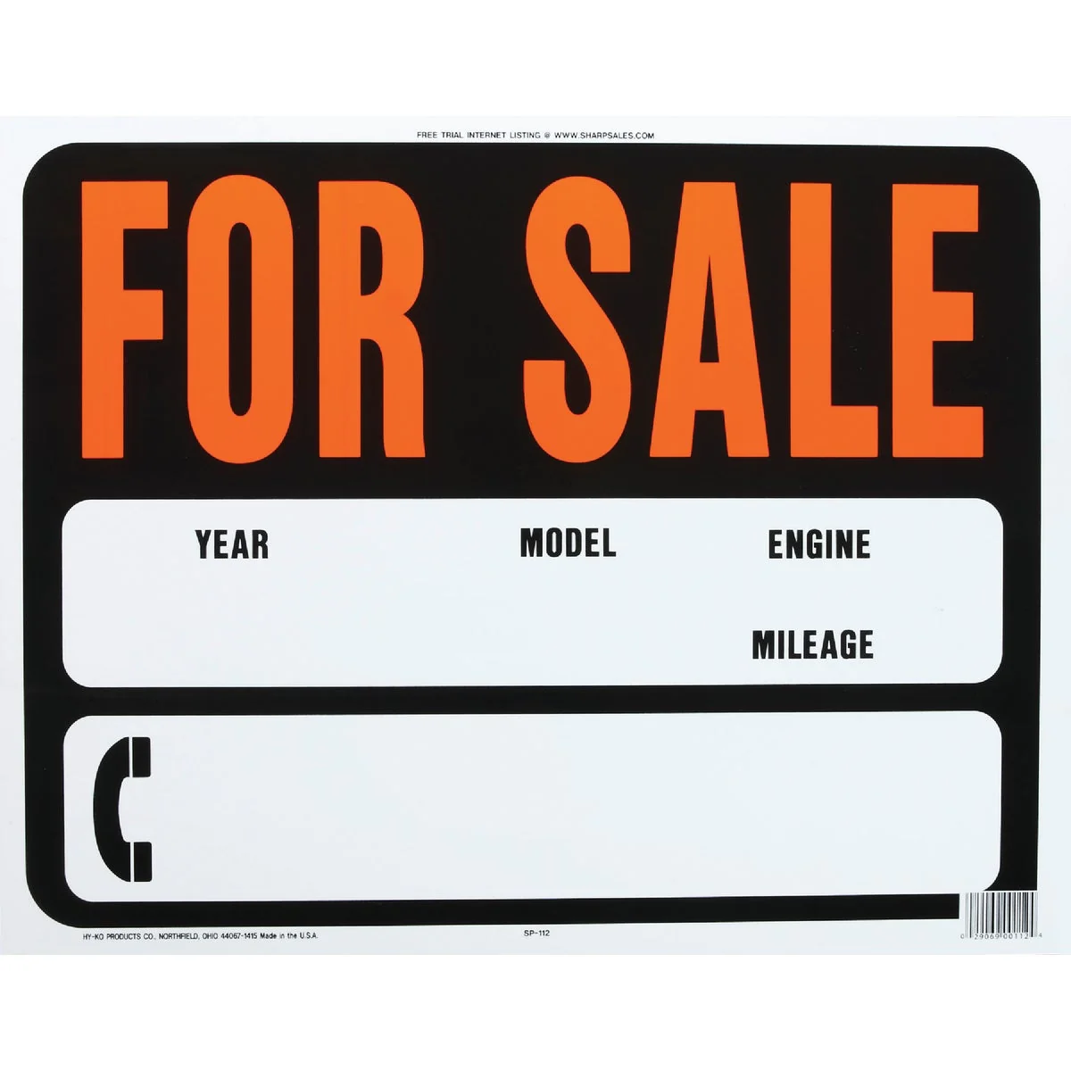Enhanced Hy-Ko Auto Heavy Gauge Plastic Sign For Solid
