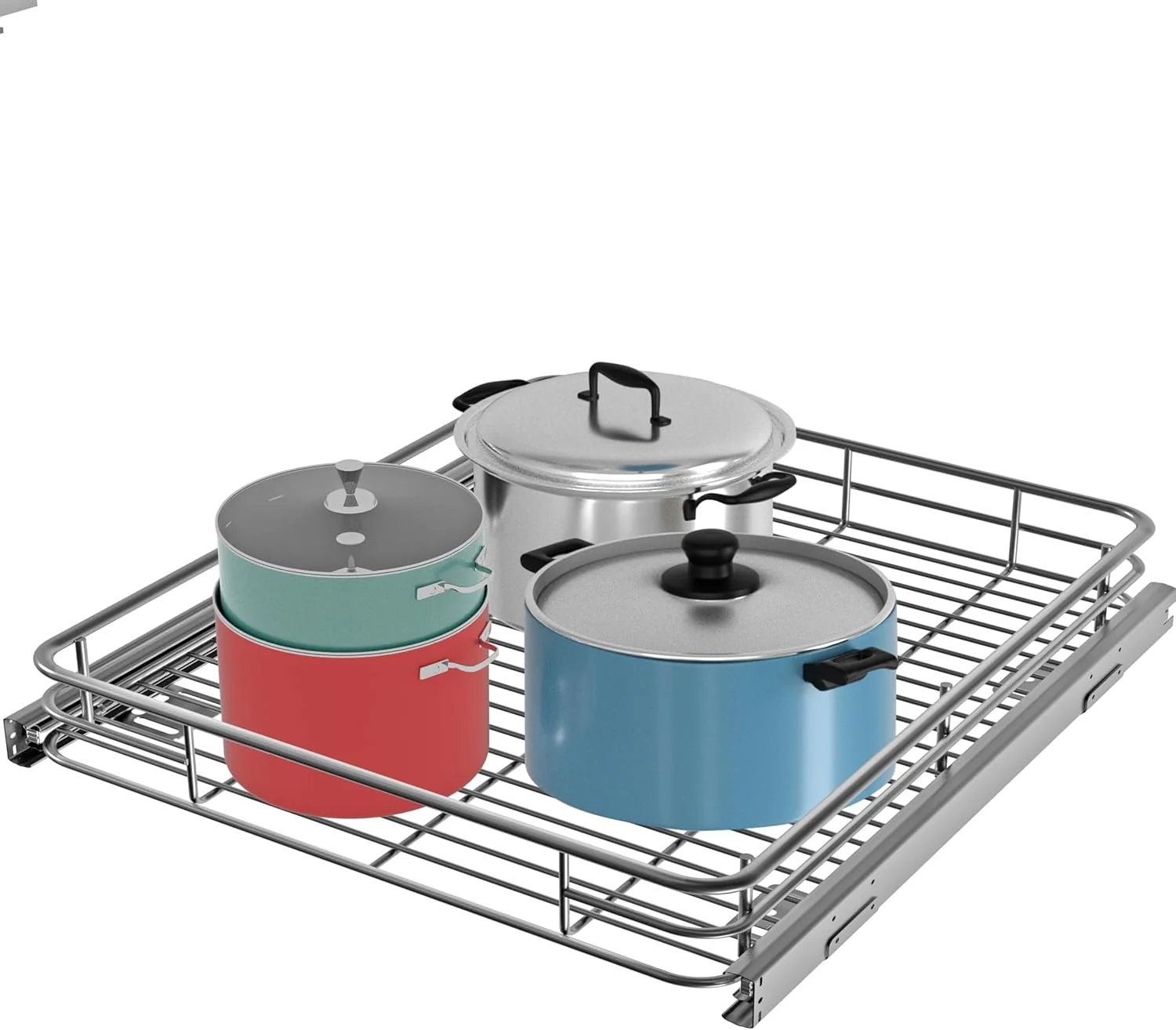 Fast Pull Out Cabinet Organizer 22 W x 21 D Slide Out Shelves for Kitchen Cabinets Pull Out Drawers Heavy-Duty Metal Rolling Shelf Chrome Finish Minimalist