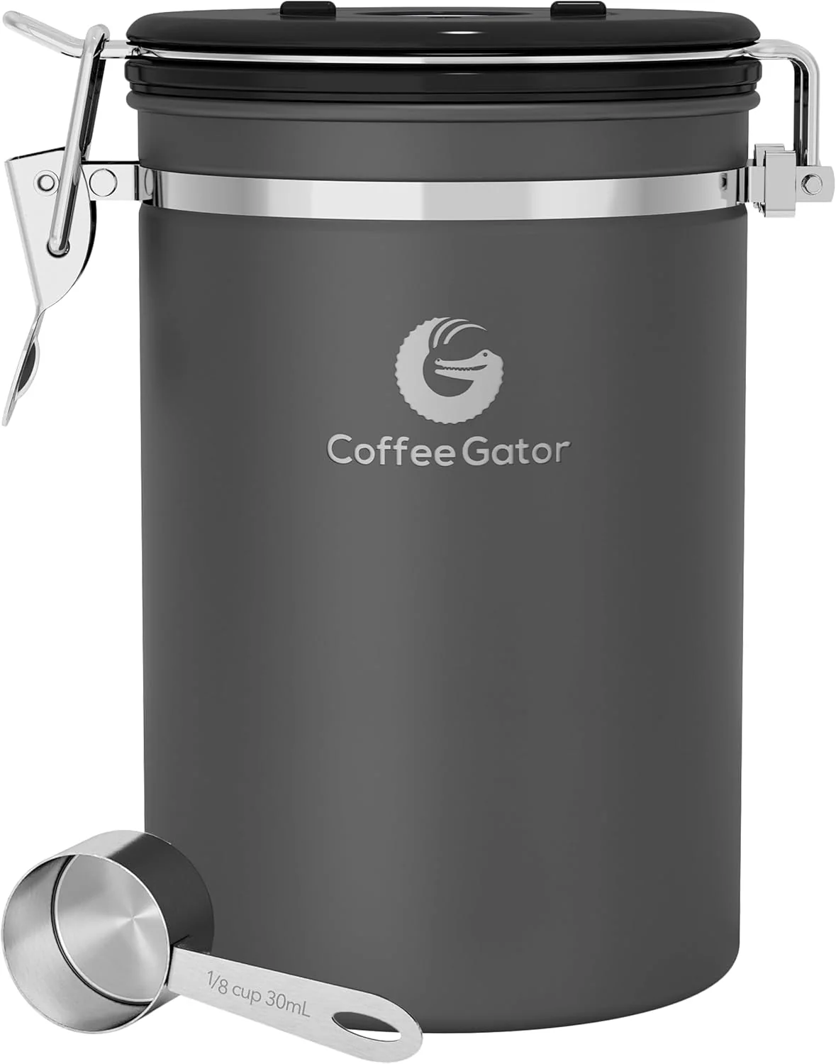 Relaxed Coffee Gator Coffee Canister 22oz Airtight Stainless Steel Kitchen Food Storage Container with Date-Tracker CO2-Release Valve and Scoop for Beans Traditional