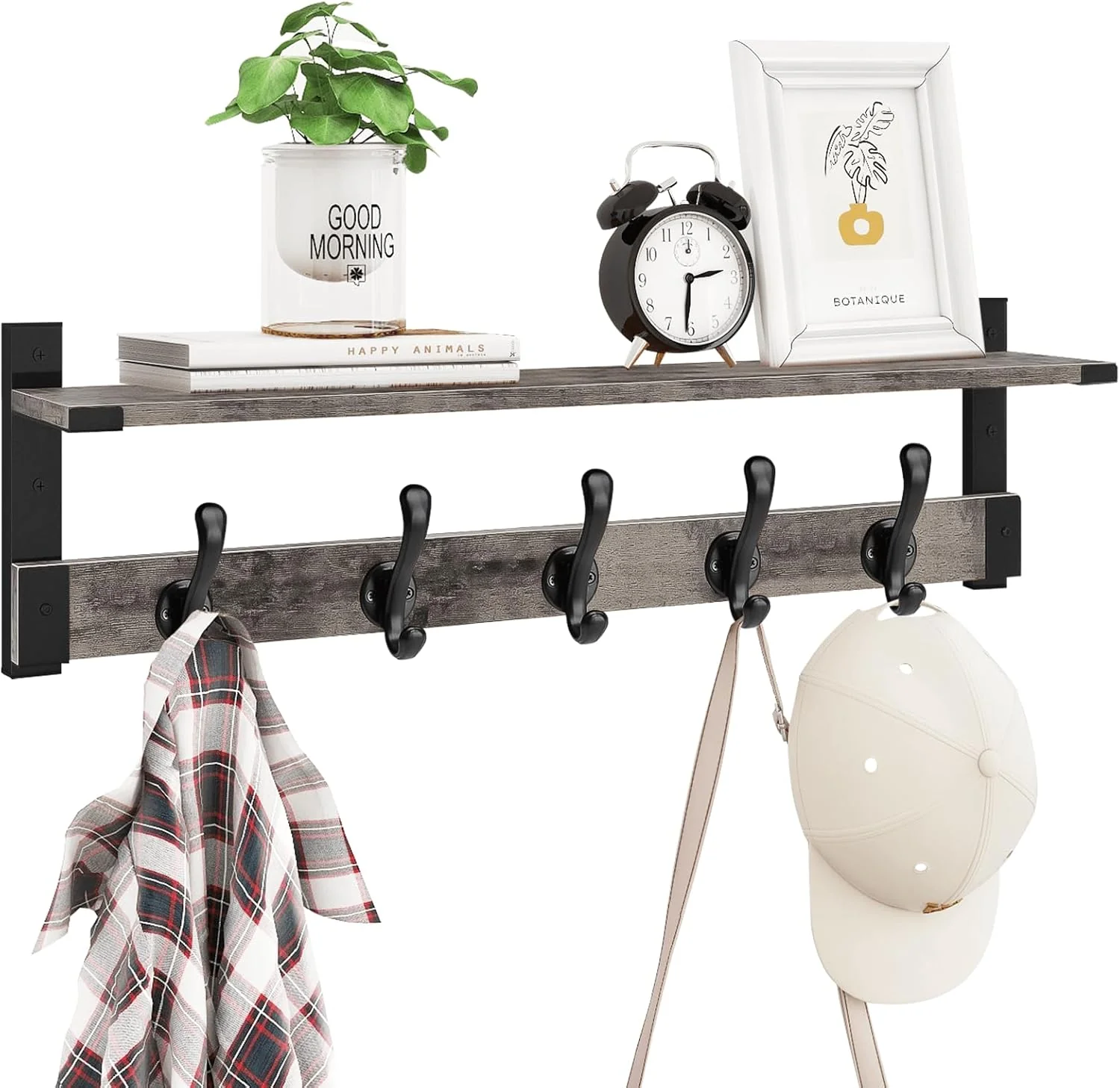 Excellent Homode Coat Rack Wall Mount with Shelf 29 Inch Wood Wall Shelf with Hooks Entryway Coat Hanger Wall Mount with 5 Hangers for Bathroom Bedroom Proven