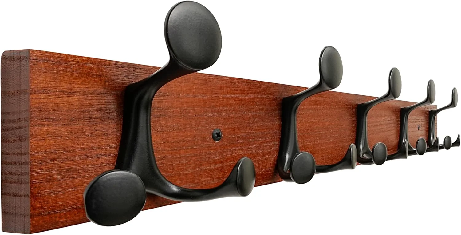 Premium Skoloo 24-Inch Cherry Wood Coat Rack Wall Mount with 5 Triple Hooks – I for Family Entrances Classrooms and Pet Supplies Storage Refined