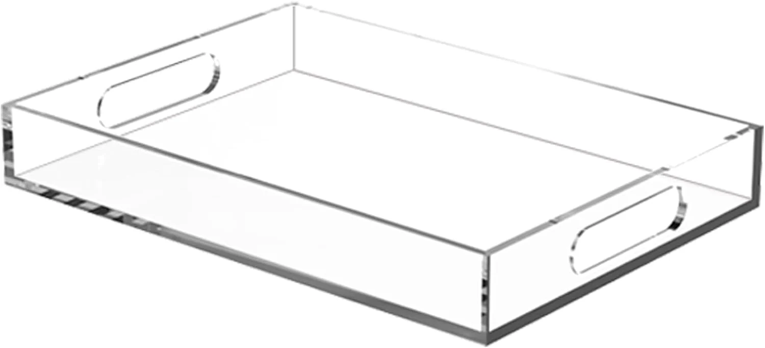 Trusted Acrylic Organizer Tray with Handles – Bed Table Lucite Organizer for Bench Coffee Table Countertop Kitchen Bathroom Living Room Powder Room Certified