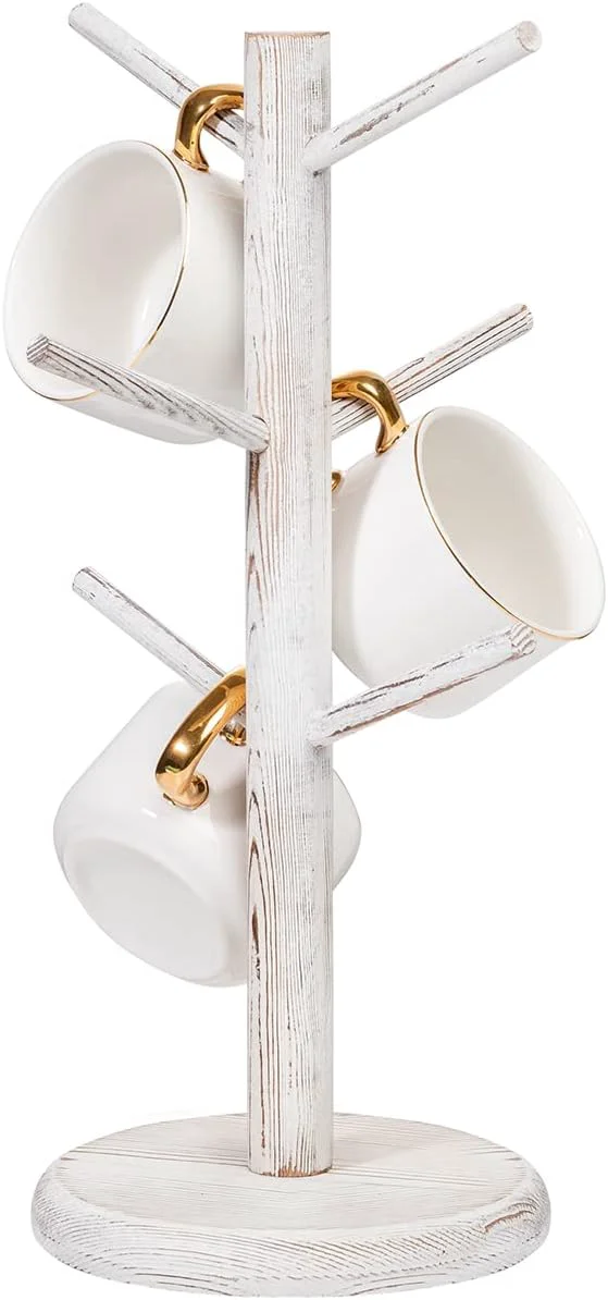 High-Grade Dorhors Mug Holder Tree Coffee Cup Holder with 6 Hooks Wood Mug Rack for Counter Coffee Bar Accessories and Orgnizer Station Expertly Made