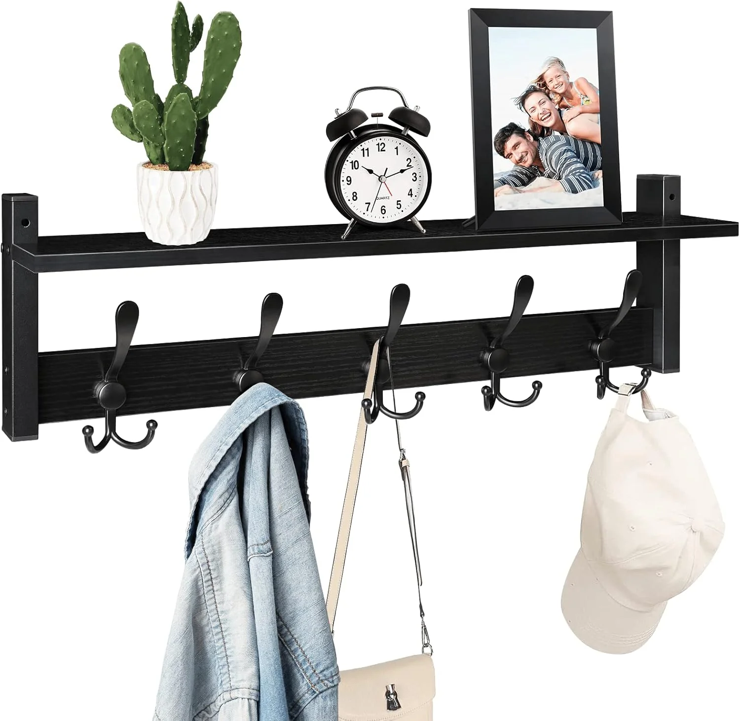 Comfortable Homode Coat Rack with Shelf 24 Coat Hooks Wall Mounted with Shelf Wooden Hanging Coat Hanger with Tri Hooks for Entryway Bathroom Mudroom Genuine