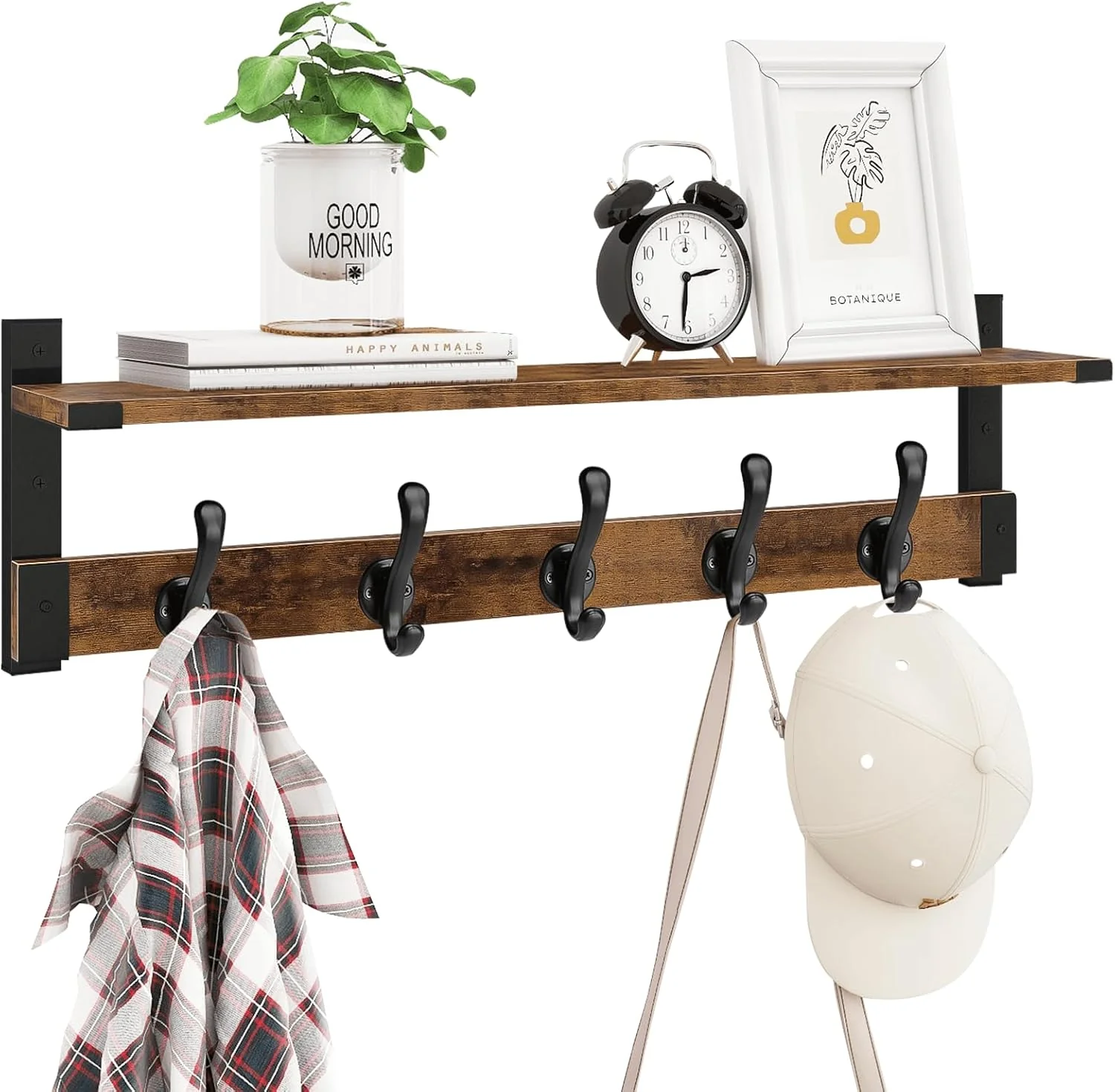 Selected Homode Coat Rack Wall Mount 29 Inch Long Shelf with Hooks Wood Entryway Shelf with 5 Hangers for Hanging Hat Jacket Backpack Purse Optimized