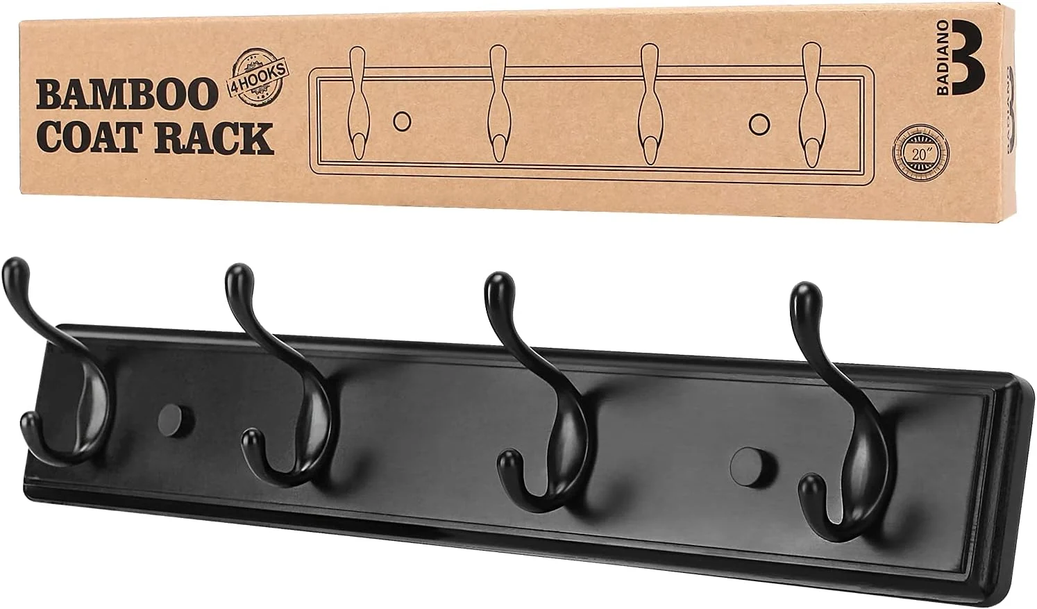 Detailed Badiano Heavy Duty Wooden Coat Rack Wall-Mounted Organizer 19 Inch Black Prestigious