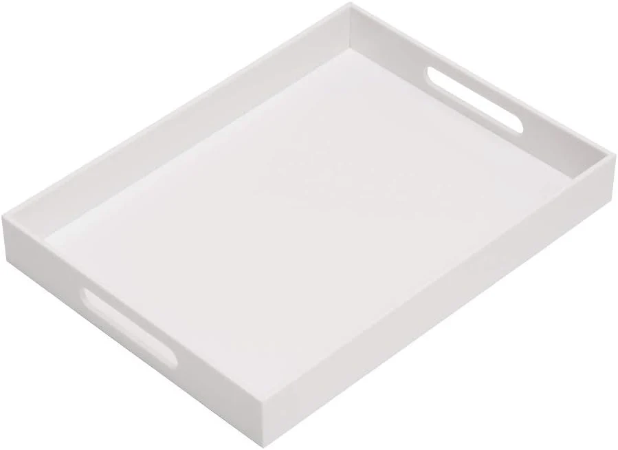 Premium Glossy White Acrylic Serving Tray 12x16Inch Sturdy Kitchen Countertop Organizer Decorative Vanity Table Tray Ottoman Tray 3 16 inch Thickness Pure