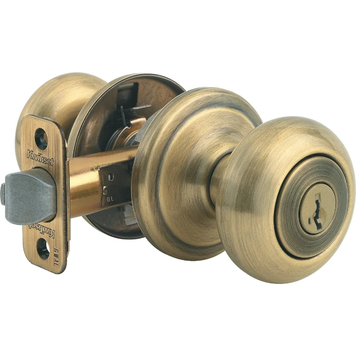Healthy Kwikset Signature Series Antique Brass Juno Entry Door Knob with SmartKey Verified