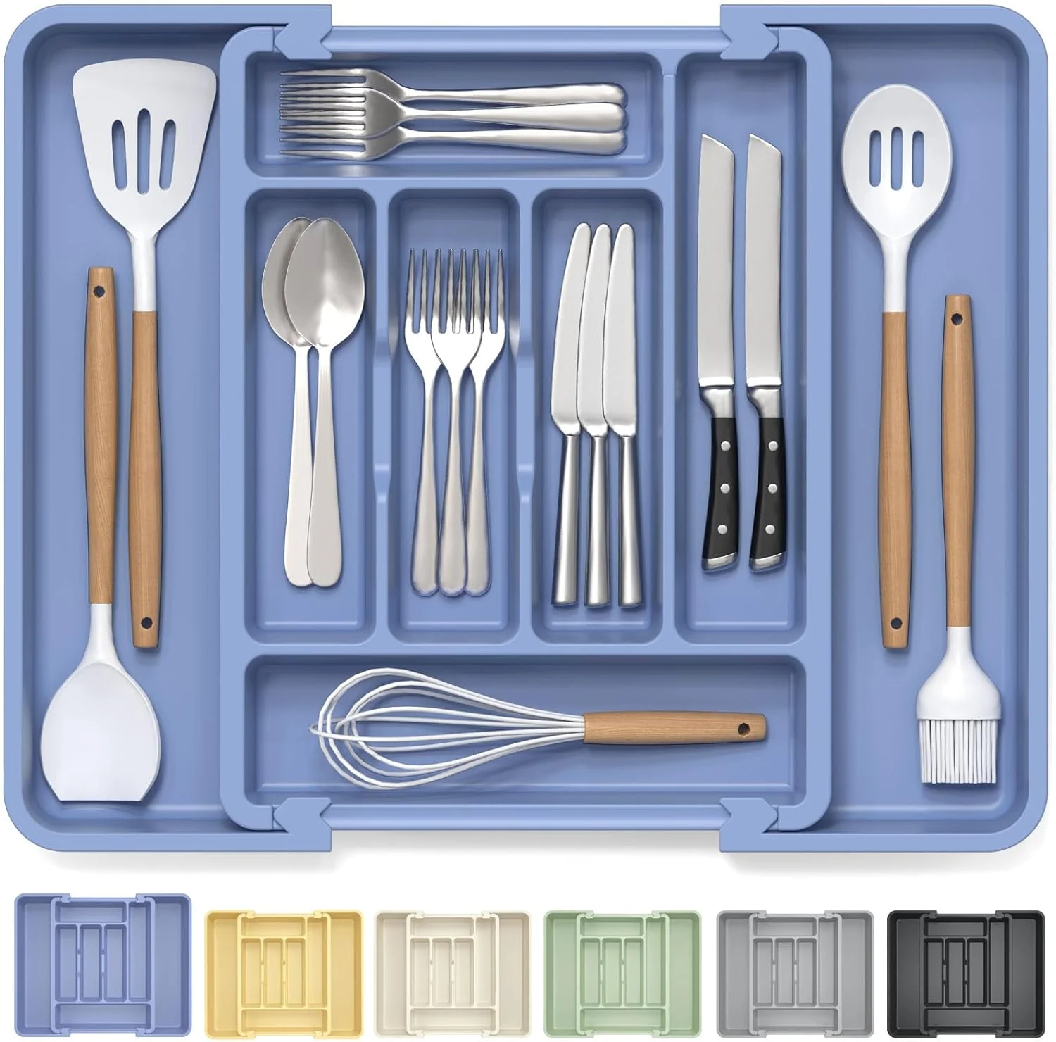 Clean Caperci Large Silverware Organizer for Kitchen Drawer Utensils – Expandable Drawer Organizer for Cutlery Flatware Gadget BPA- Thick Plastic Recyclable
