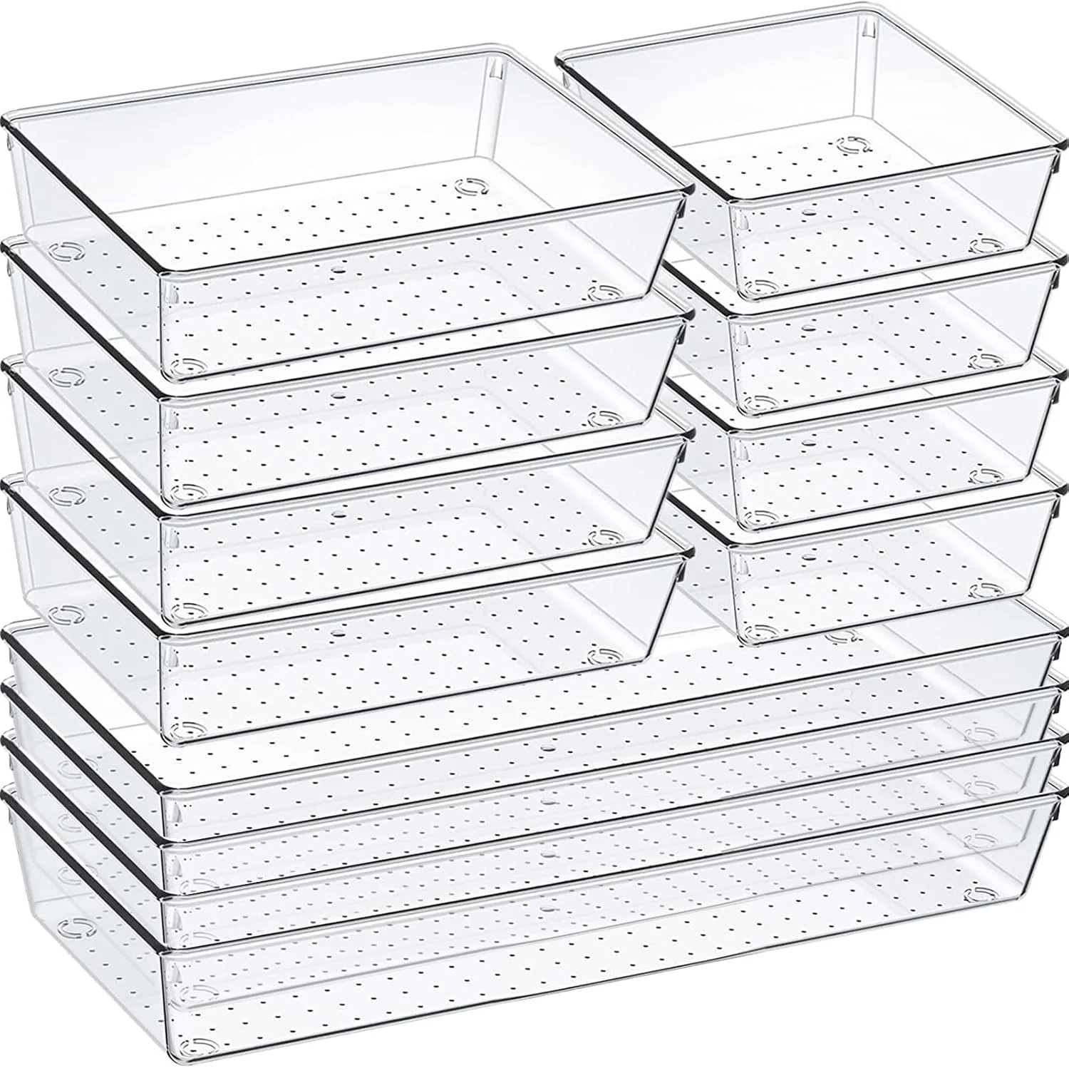 Trendy 12 Pack Clear Plastic Drawer Organizer Set Acrylic Non Slip Non Cracking Kitchen Drawer Storage Tray Large Size Divider Enhanced