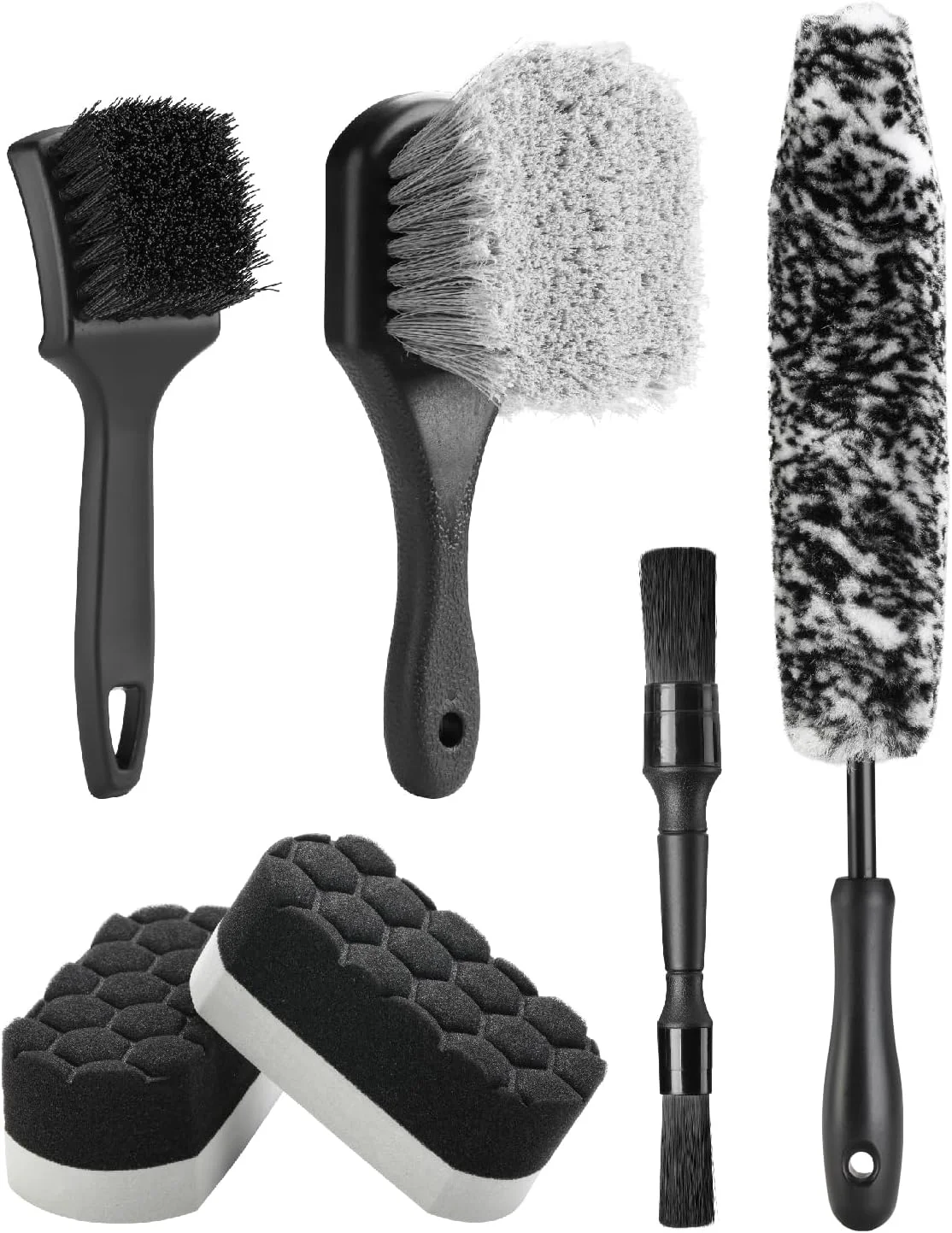 Recyclable lean 6PCS Car Wheel Cleaning Pro Kit Tire Brush Soft-bristled Rim Brush Microfiber Bendable Brush Double-Ended Detailing Brush Classic