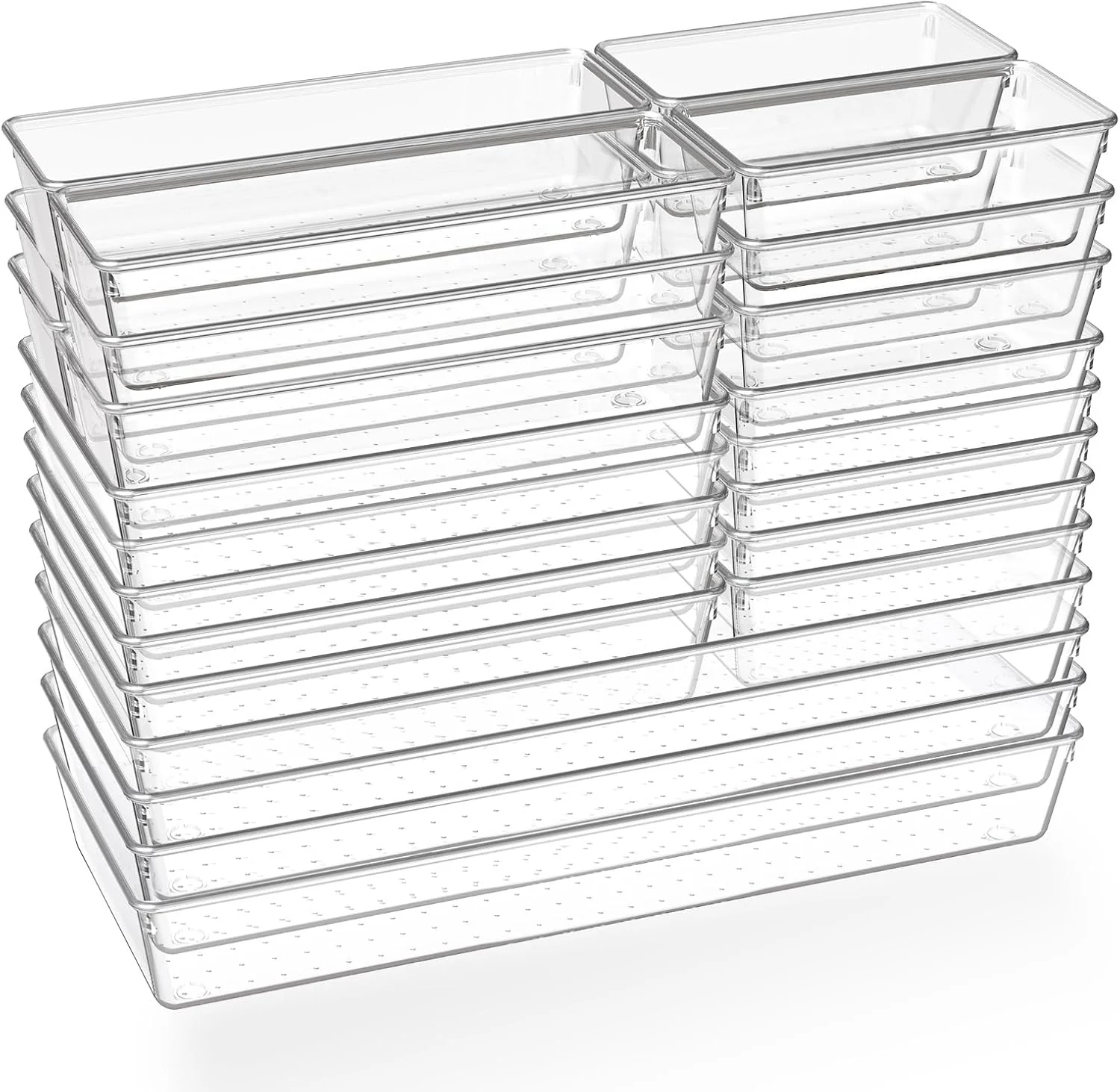 Traditional Criusia 26 Pack Large Clear Plastic Drawer Organizer Bins -5 Size Heavy Duty Acrylic Kitchen Drawer Organizers and Storage for Utensils -Bathroom Contemporary