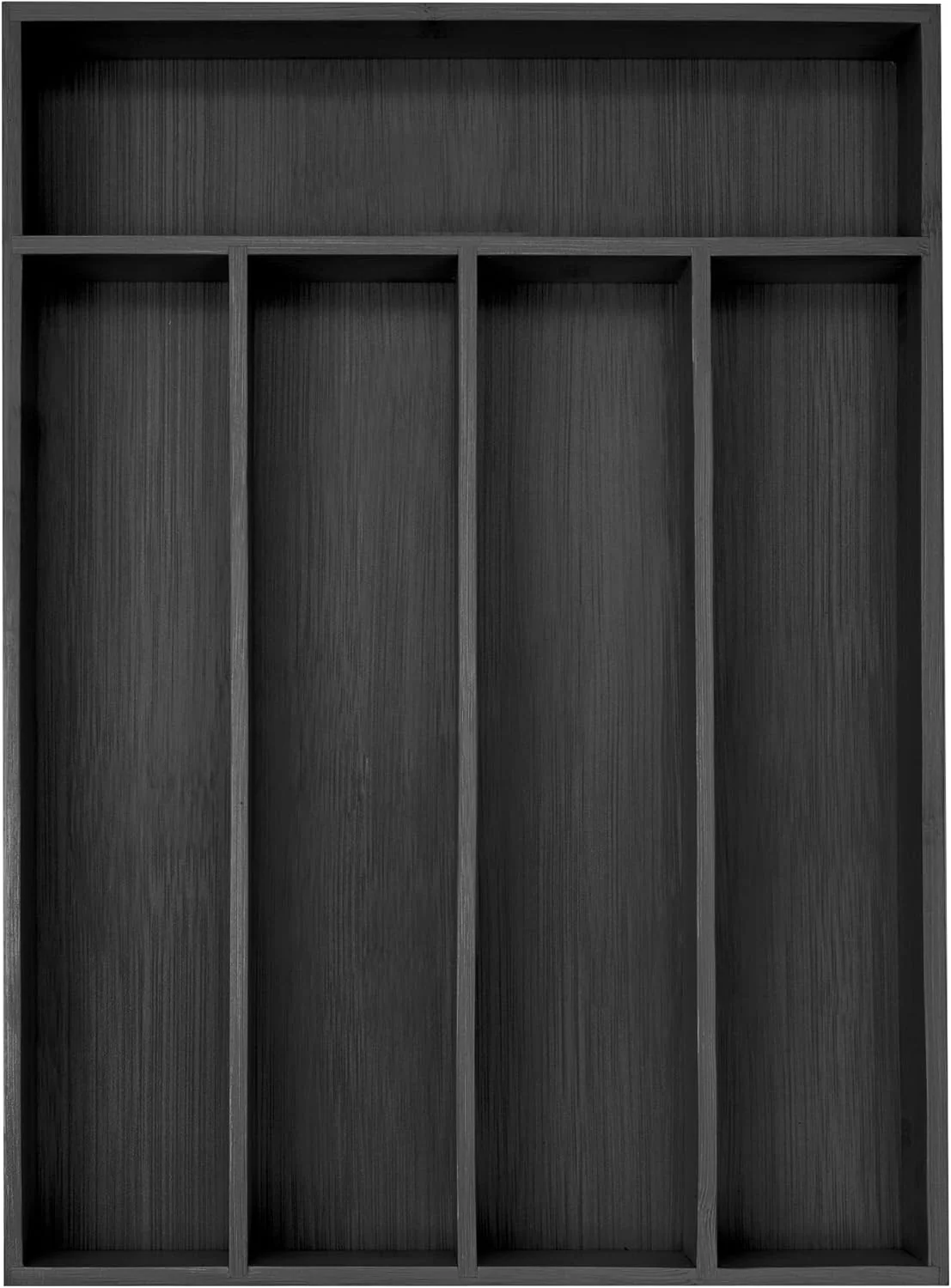 Trendy Bamboo Silverware Holder – Drawer Organizer with 5 Slots Black Premium