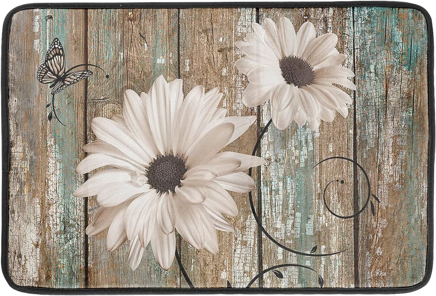 Specialty Rustic Daisy Board Dish Drying Mat for Kitchen Countertop 18×24 inch Fall Sunflower on Wooden Plank Dish Drainer Mats Fast Drying Country Shabby Chic Relaxed